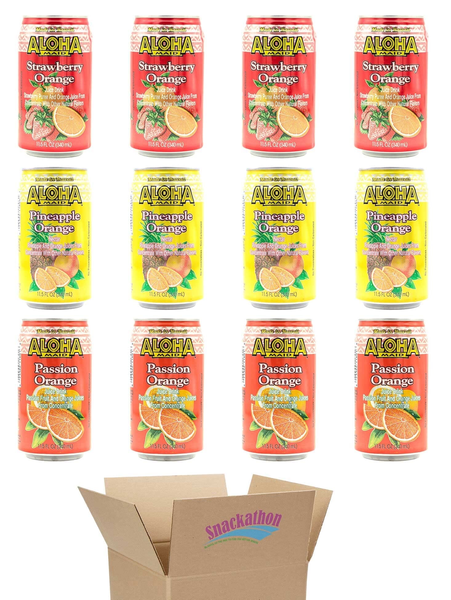 Aloha Maid Drinks, Orange Variety Pack, 3 Flavors, 4 Cans per Flavor, Total 12 Cans