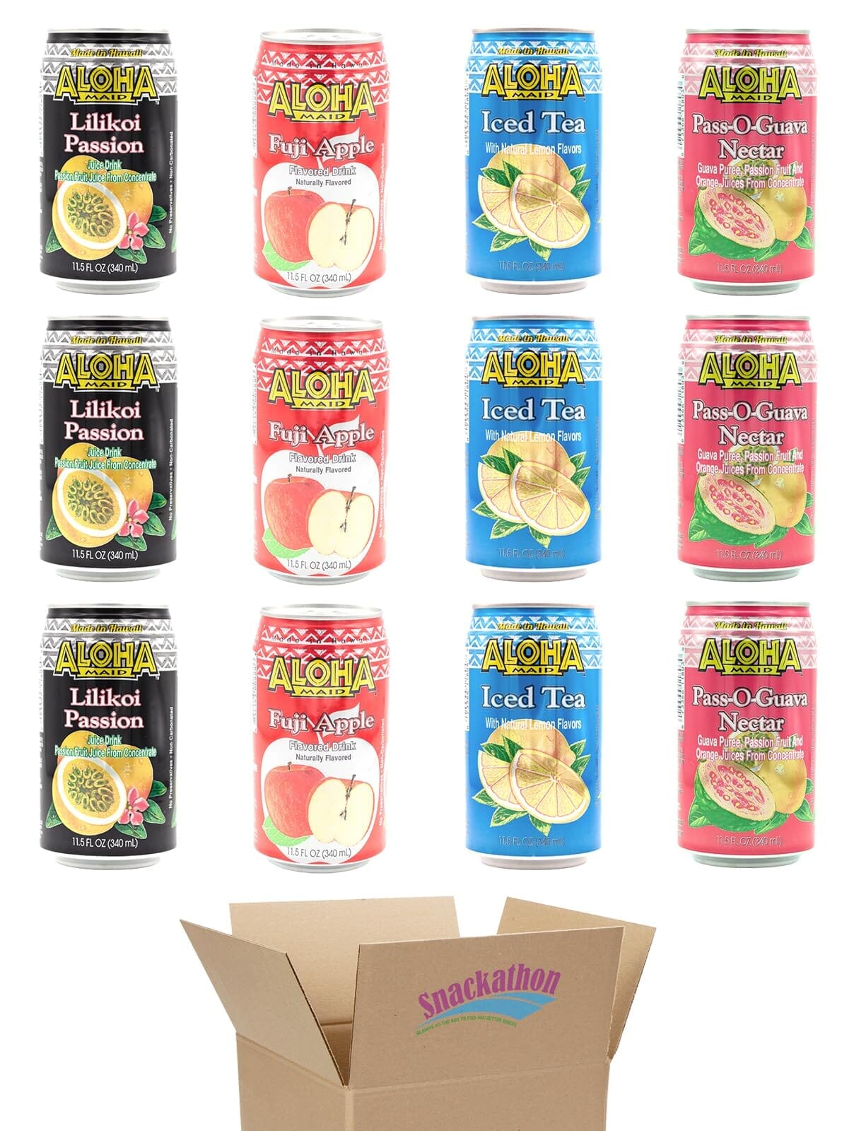 Aloha Maid Drinks, Signature Variety Pack, 4 Flavors, 3 Cans per Flavor, Total 12 Cans