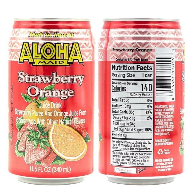 Aloha Maid Natural, Strawberry Orange, 11.5 Fluid Ounce, Pack of 6