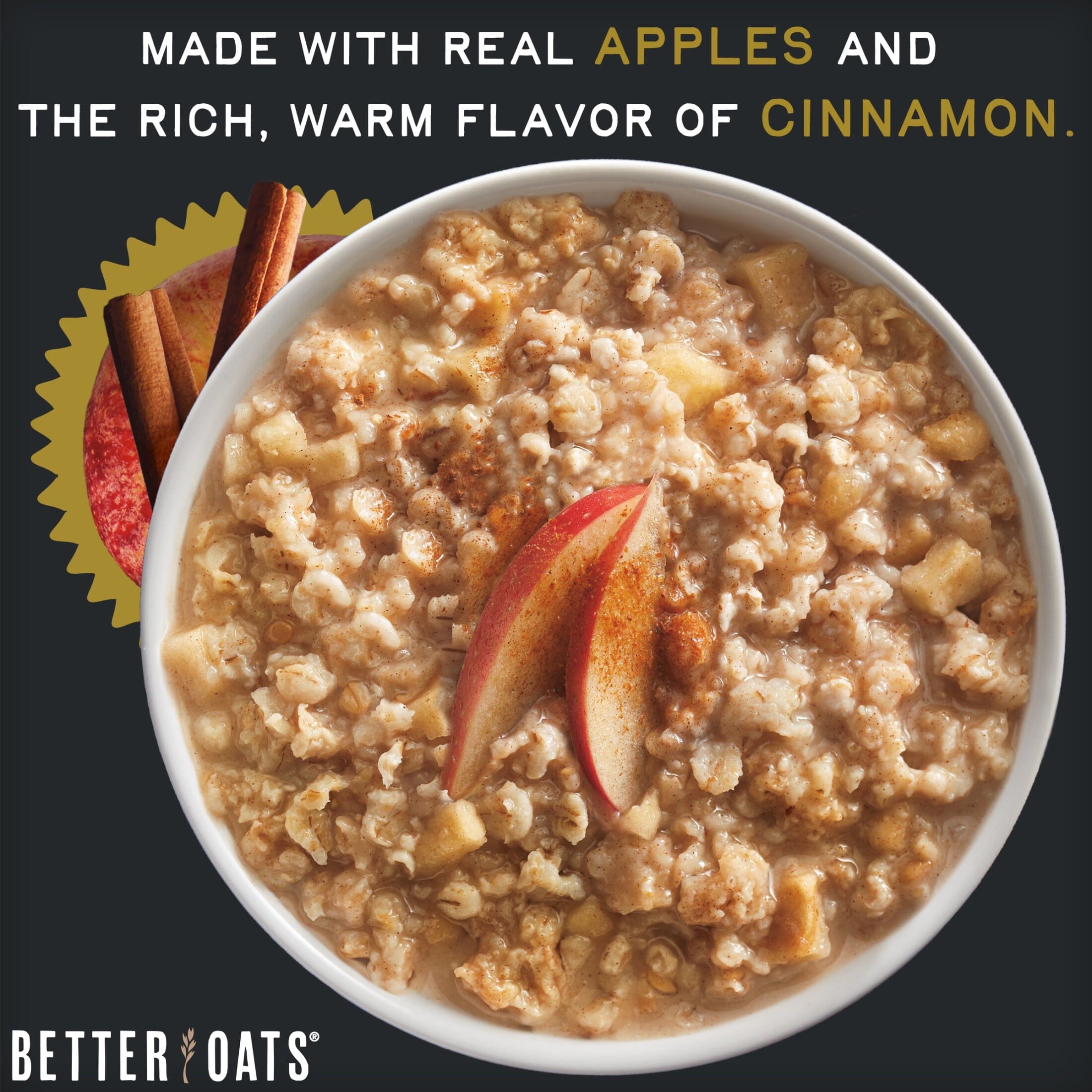 Better Oats 100 Calorie Apples and Cinnamon Oatmeal with Flax Seeds, 10 Instant Oatmeal Packets, 9.8 oz Pack