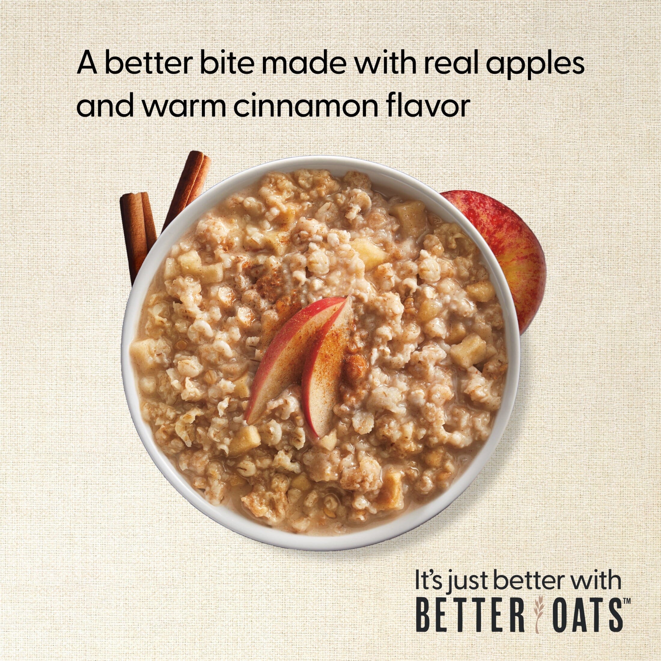 Better Oats 100 Calorie Apples and Cinnamon Oatmeal with Flax Seeds, 10 Instant Oatmeal Packets, 9.8 oz Pack