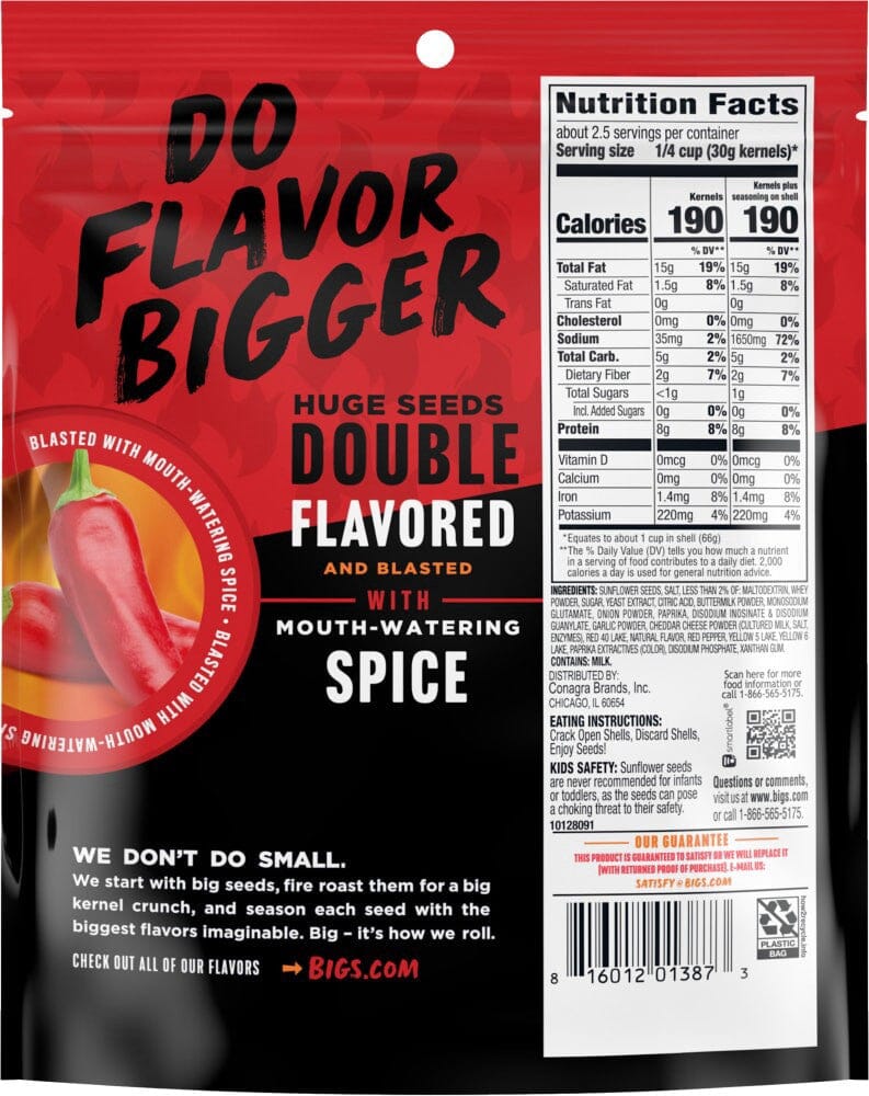 Bigs Fire Flavored Sunflower Seeds, Spicy Sunflower Seeds, 5.35 Ounce