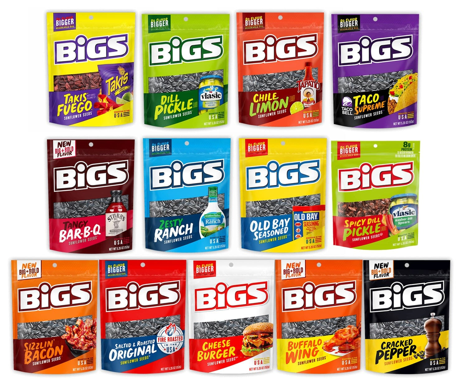 BIGS Sunflower Seeds Variety Pack, 13 Flavors, 5.35 Ounce Each, 1 Bag per Flavor