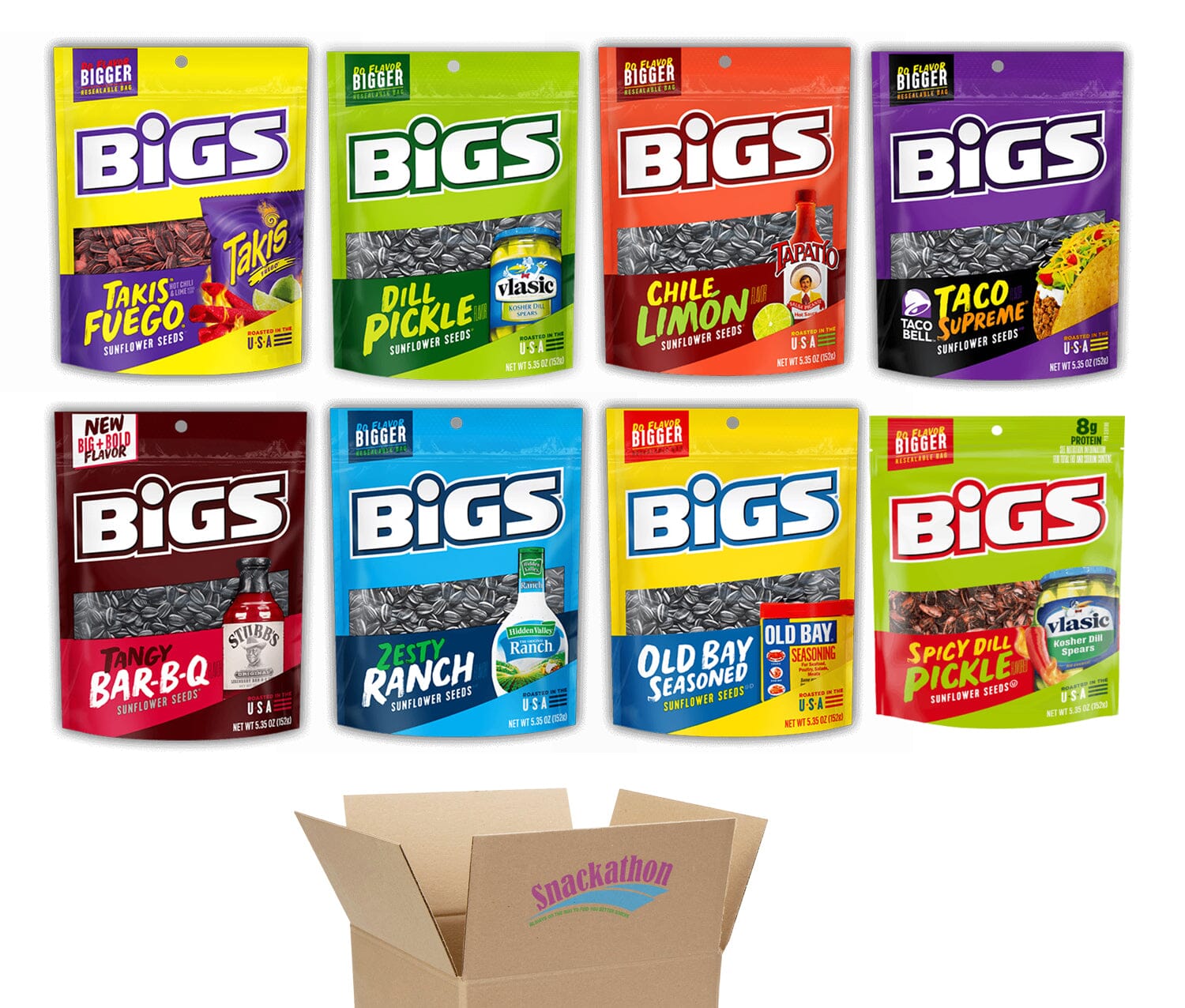BIGS Sunflower Seeds Variety Pack, 8 Flavors, 5.35 Ounce Each, 1 Bag per Flavor