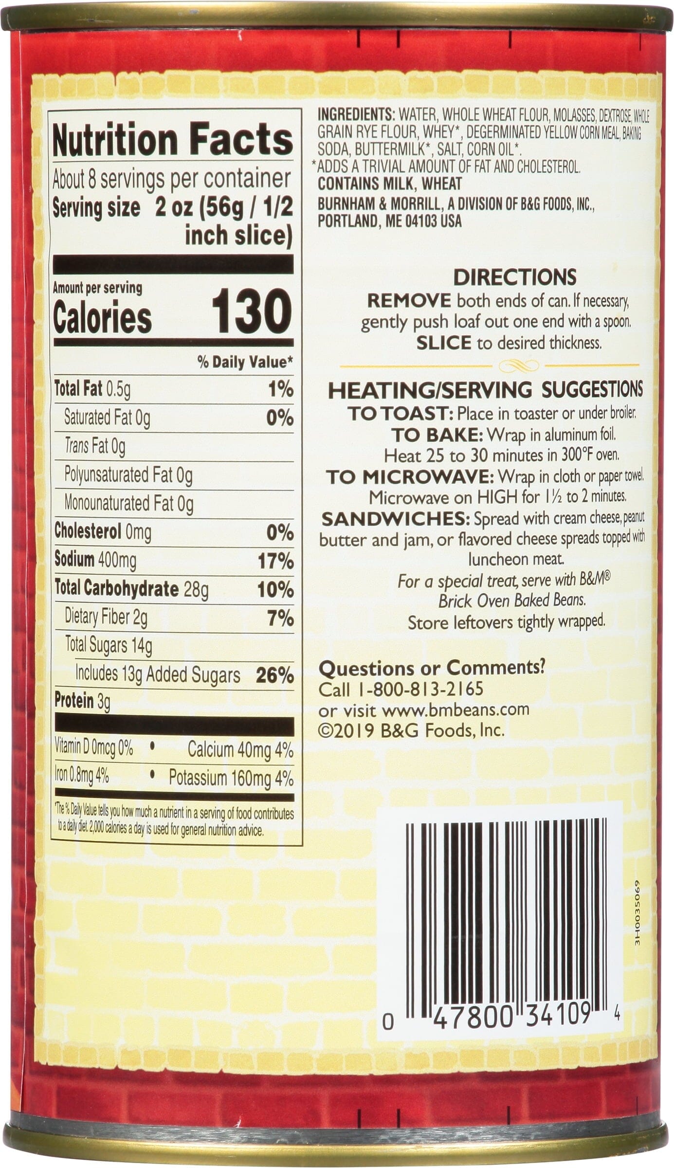 B&M Original Brown Bread, Shelf-Stable, 16 oz Can