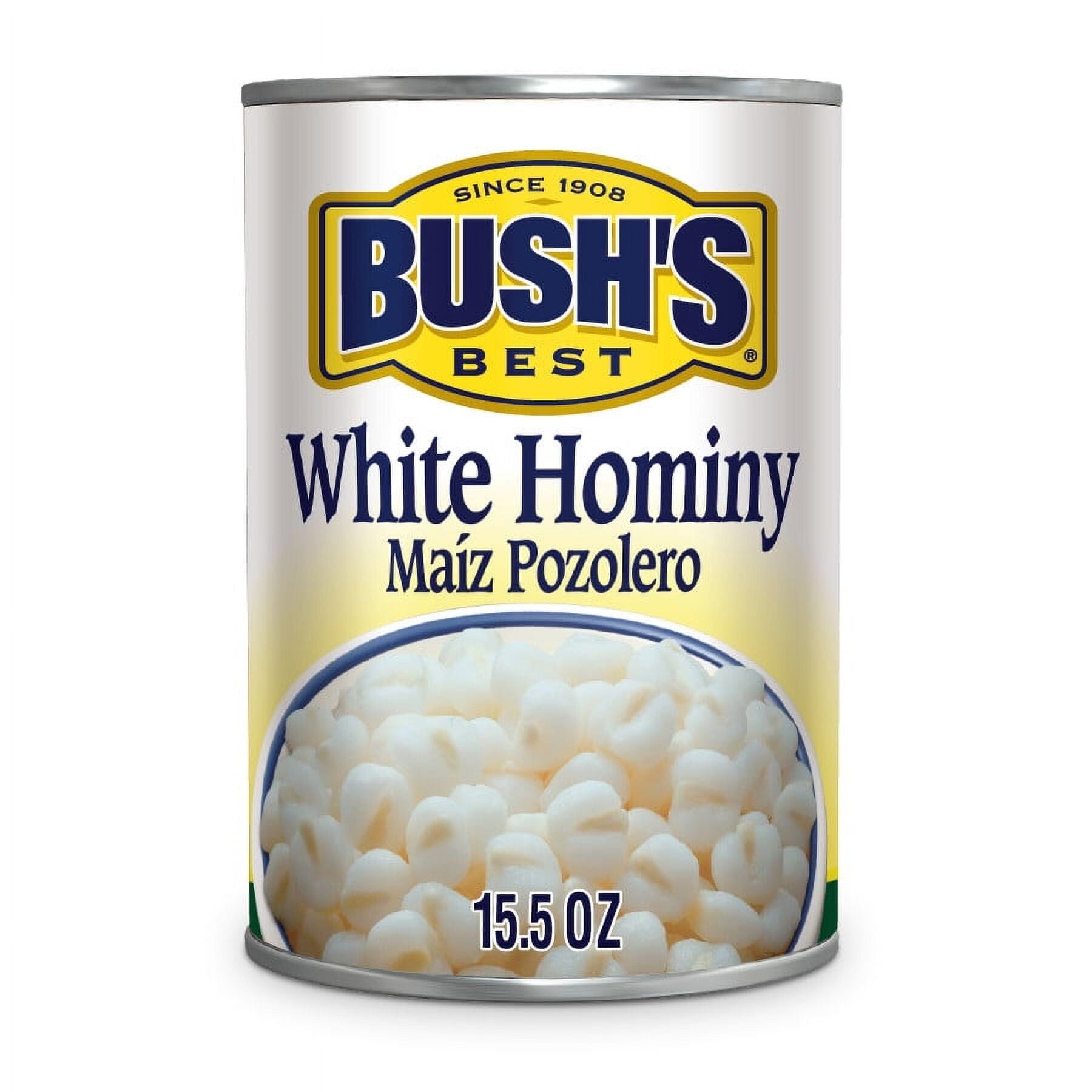 Bush's White Hominy, Maiz Pozolero, Canned Hominy, 15.5 oz