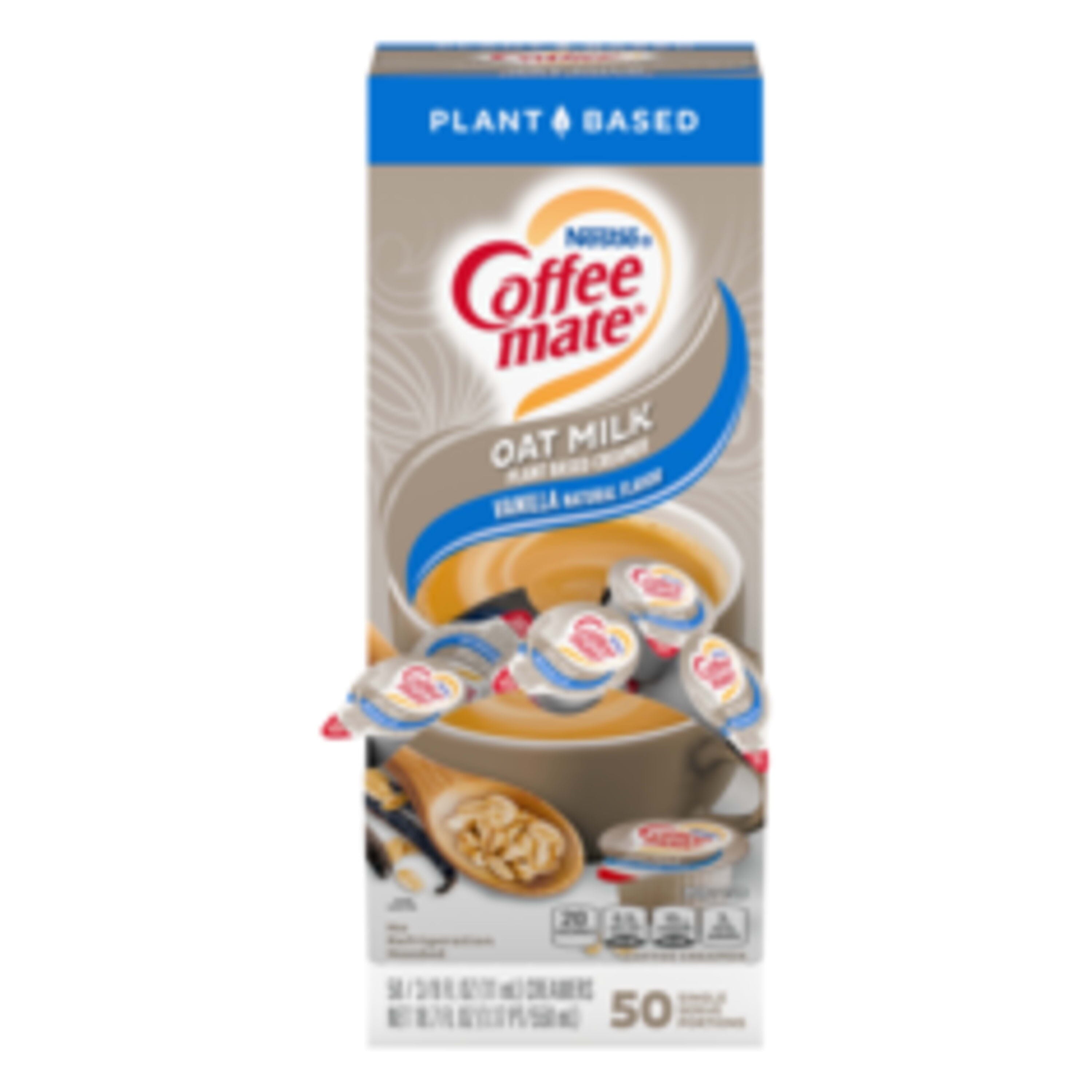 Coffee mate Plant Based Oat Milk Vanilla Non-Dairy Creamer, 0.375 fl oz, 50 Count Tubs