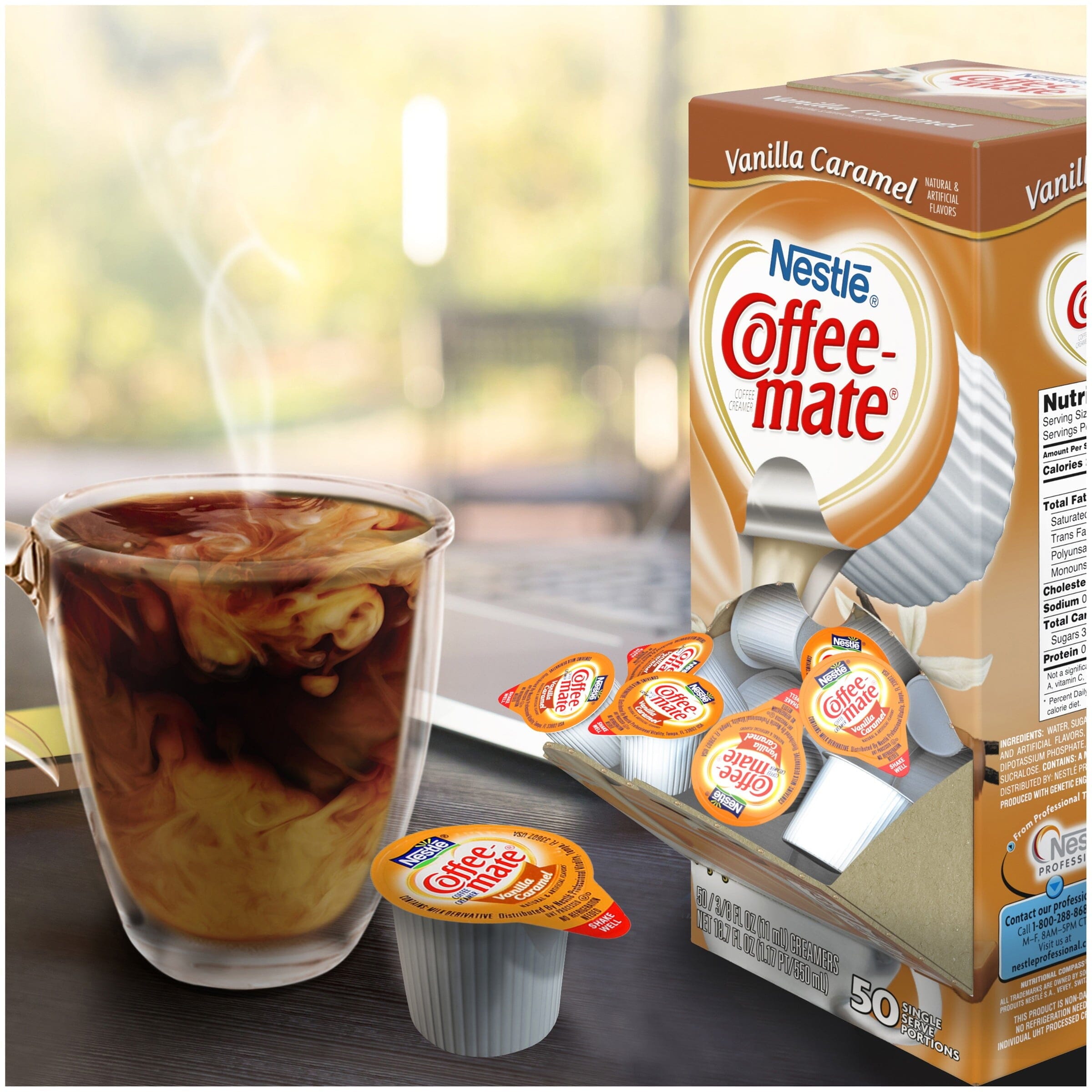 Coffee Mate Vanilla Caramel Liquid Coffee Creamer Singles, Lactose-Free Creamer, 0.375 Fl Oz, 50 Ct