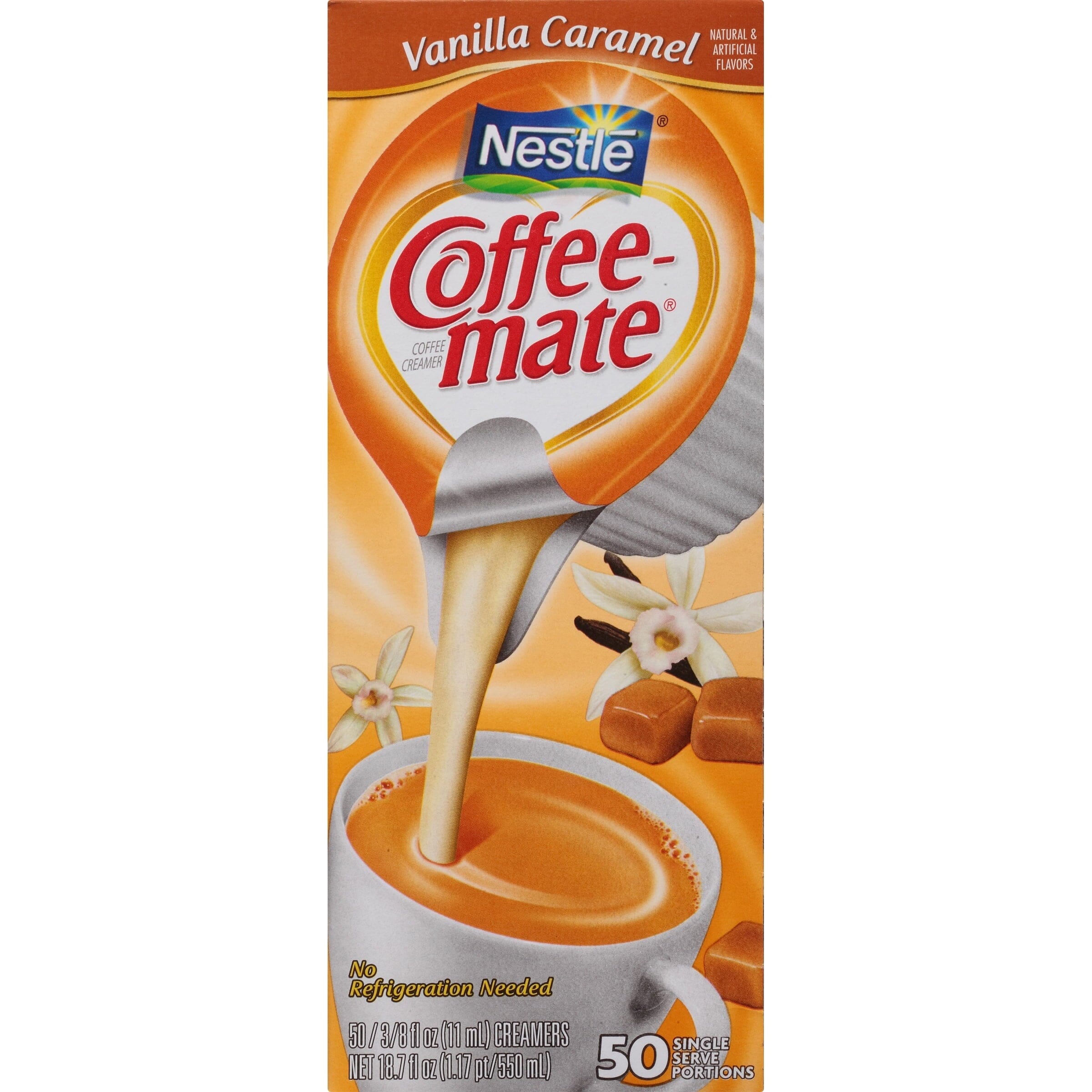 Coffee Mate Vanilla Caramel Liquid Coffee Creamer Singles, Lactose-Free Creamer, 0.375 Fl Oz, 50 Ct