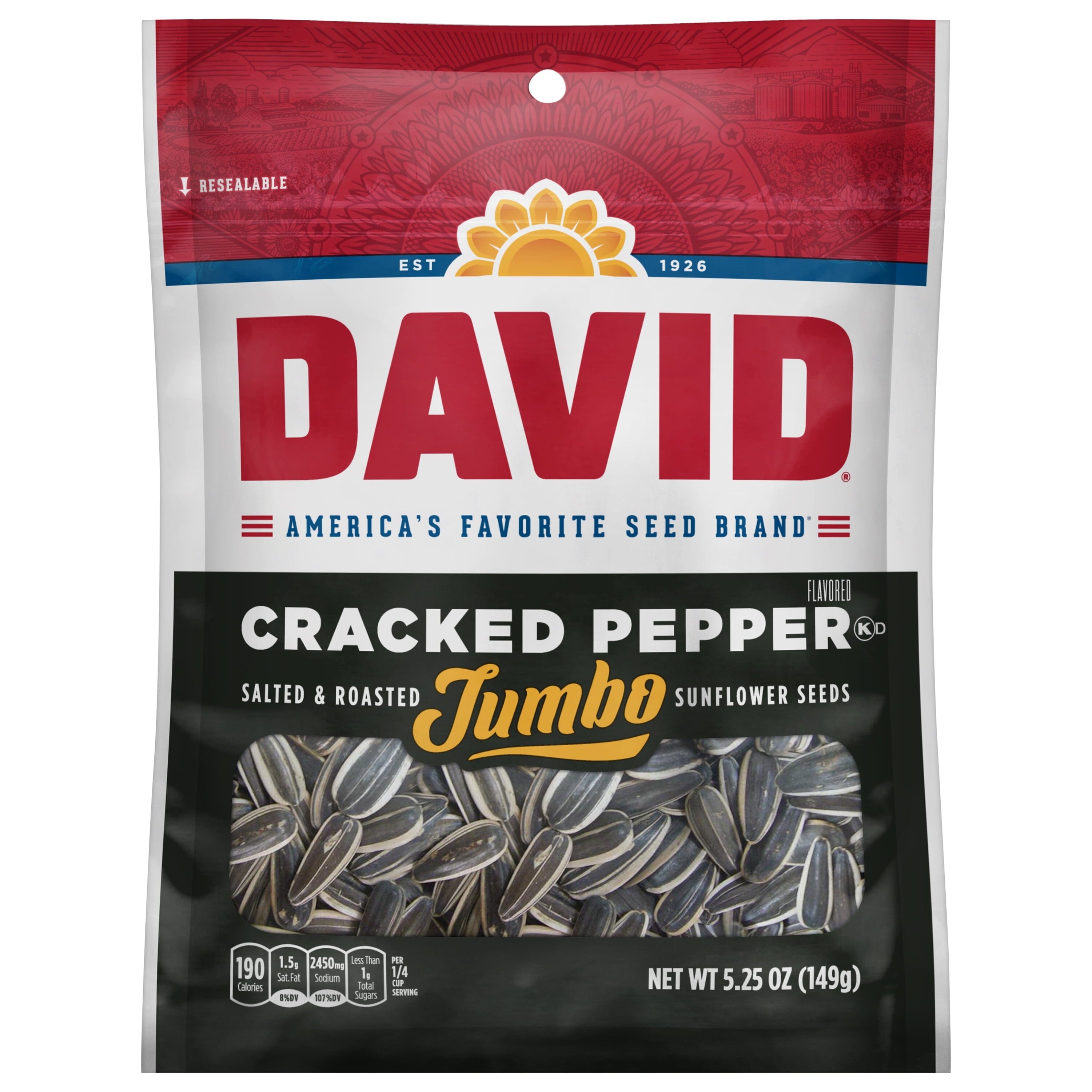 David Jumbo Cracked Pepper Roasted & Salted Sunflower Seeds, 5.25 oz
