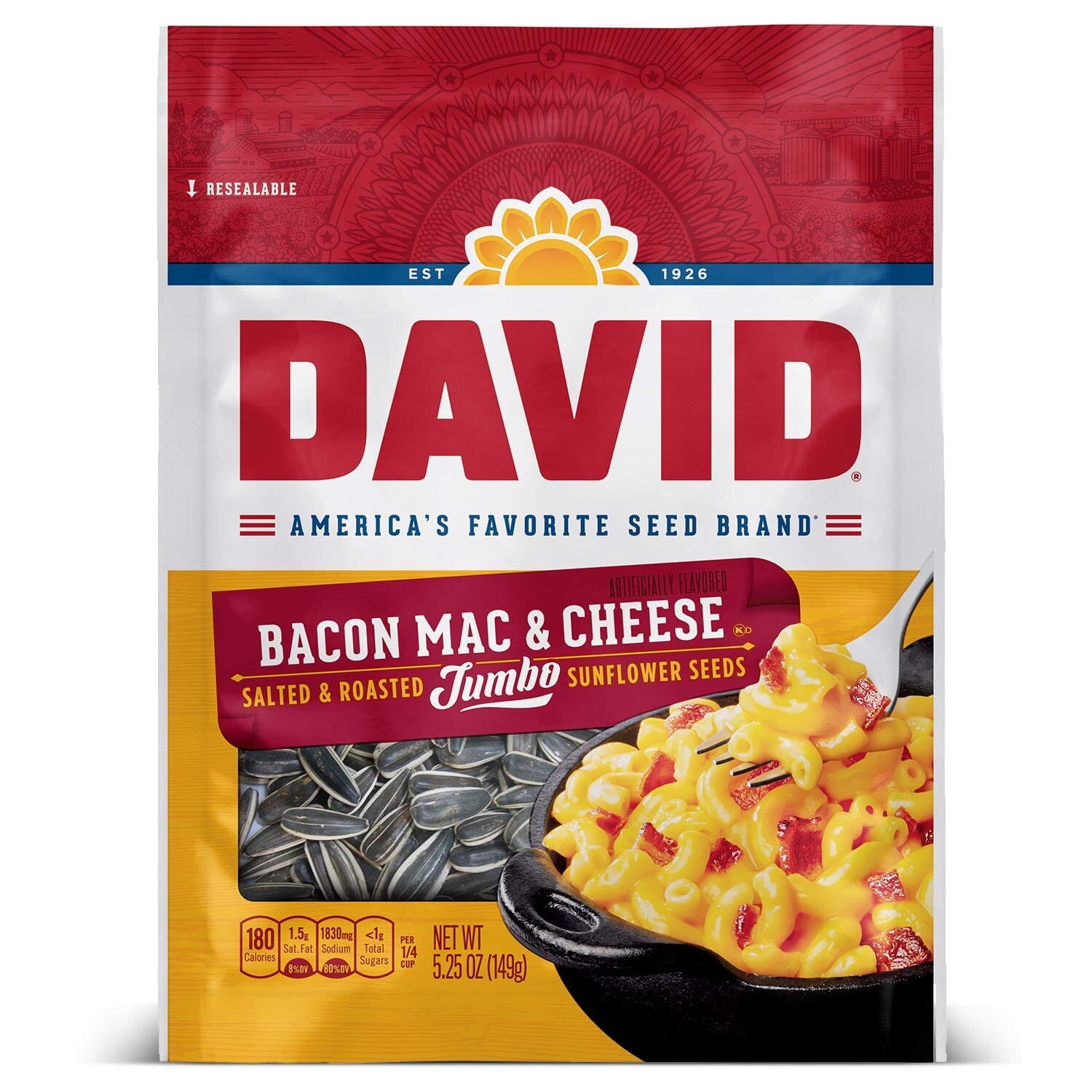 David Jumbo Salted Bacon Mac & Cheese Sunflower Seed, 5.25 Ounces