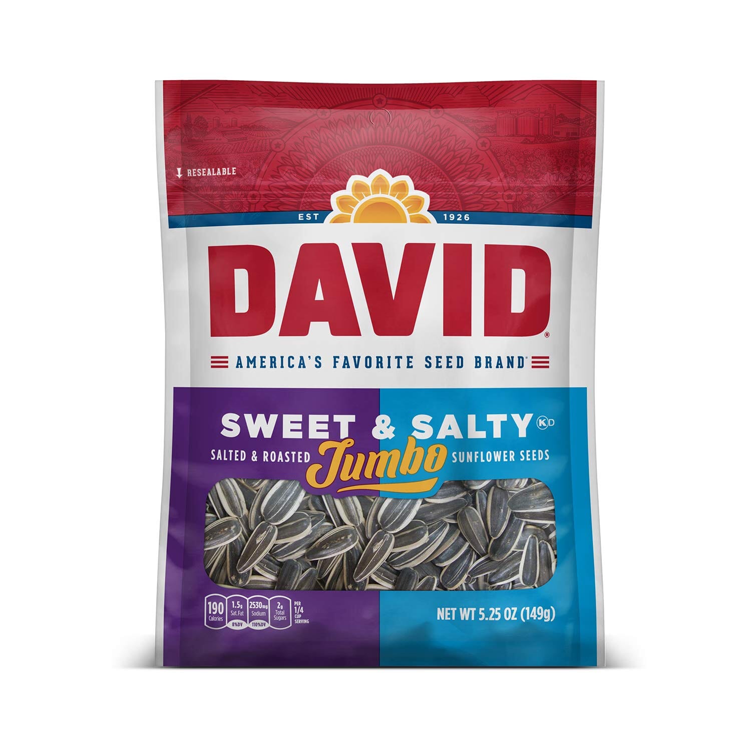 DAVID Roasted and Salted Sweet and Salty Jumbo Sunflower Seeds, Keto Friendly, 5.25 Ounce
