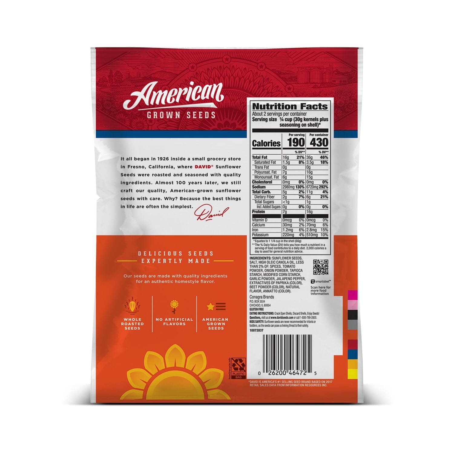 DAVID Seeds Keto Friendly Jalapeno Flavored Salted and Roasted Jumbo Sunflower Seeds, 5.25 Ounce
