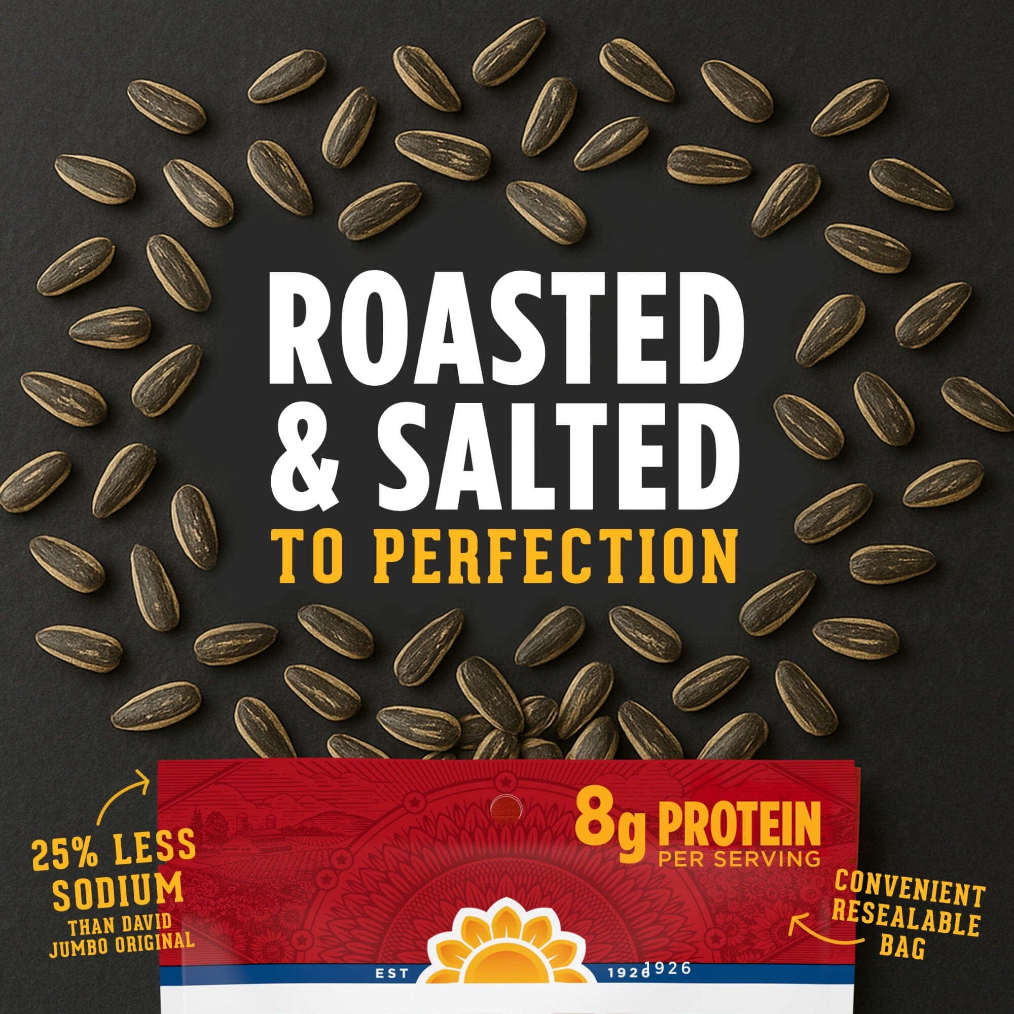 DAVID Seeds Reduced Sodium Salted and Roasted Jumbo Sunflower Seeds, Keto Friendly Snack, 5.25 Ounce