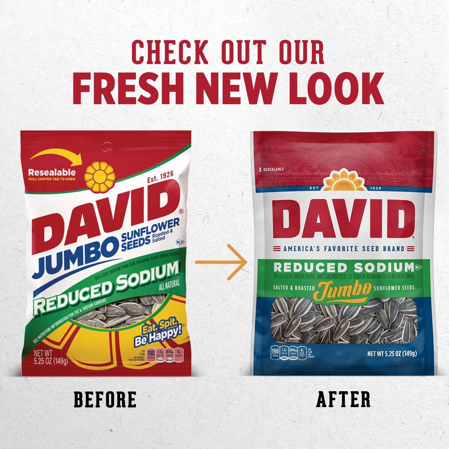 DAVID Seeds Reduced Sodium Salted and Roasted Jumbo Sunflower Seeds, Keto Friendly Snack, 5.25 Ounce