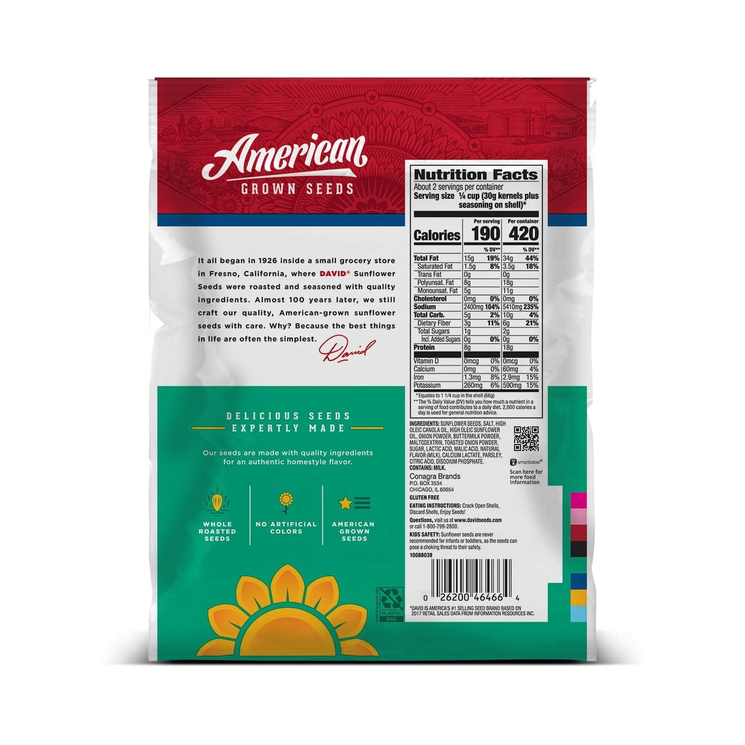 DAVID Sour Cream & Onion Jumbo Sunflower Seeds, Keto Friendly, 5.25-oz. Resealable Bag 5.25 Ounce (Pack of 1)
