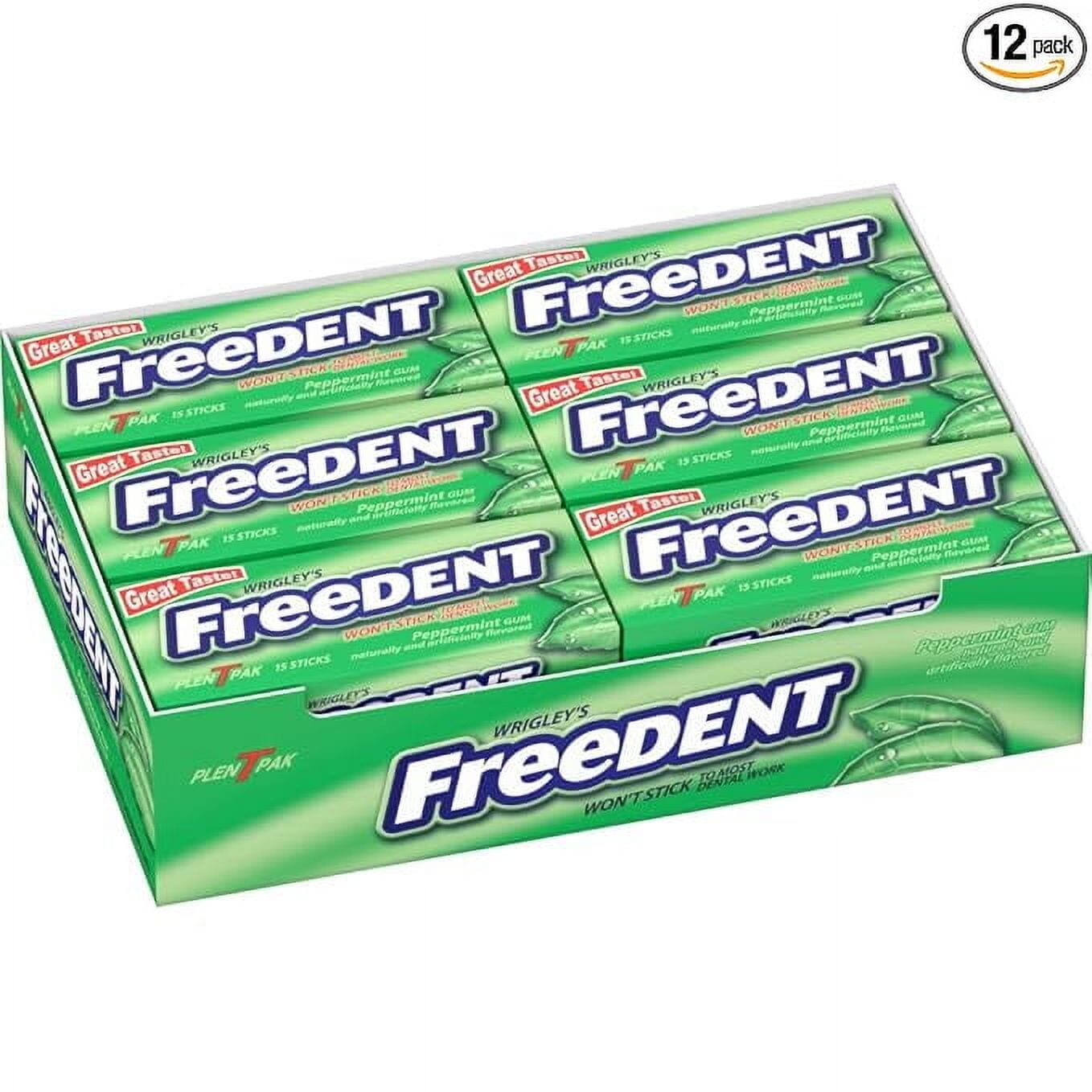 FREEDENT Peppermint Chewing Gum, 15 Stick (Pack of 12)