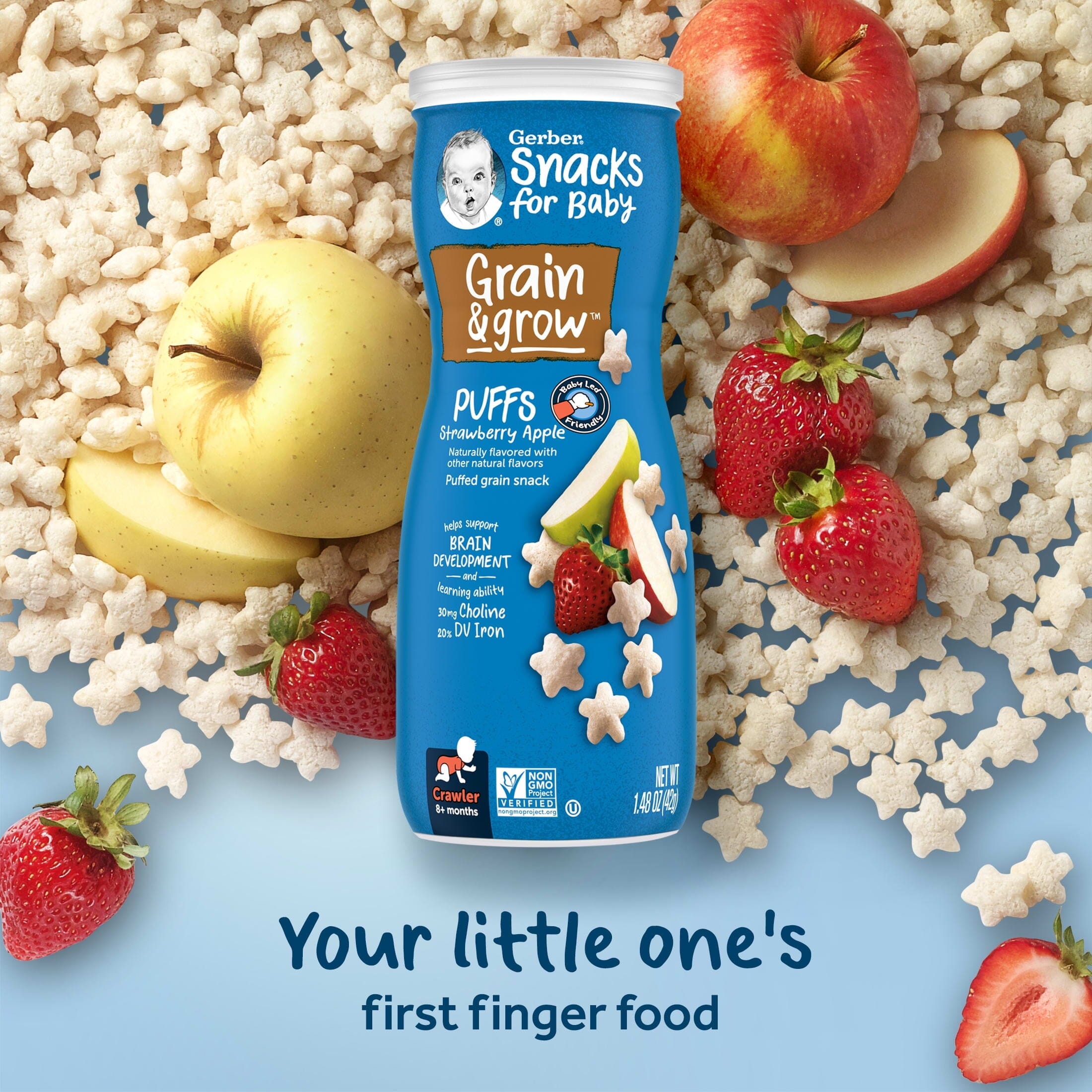 Gerber Stage 3 Baby Food, Strawberry Apple Puffs, 1.48 oz Canister