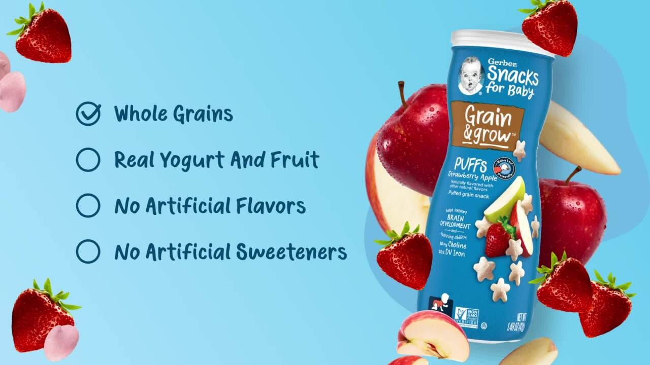 Gerber Stage 3 Baby Food, Strawberry Apple Puffs, 1.48 oz Canister
