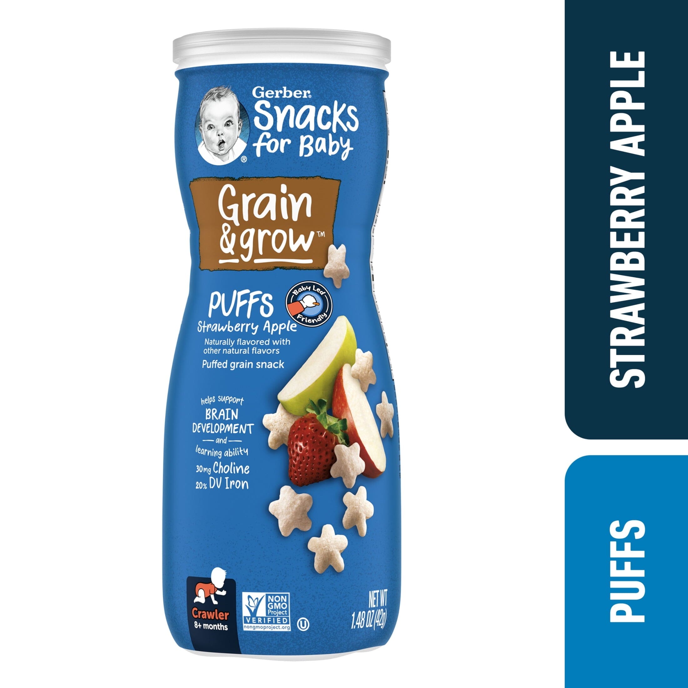 Gerber Stage 3 Baby Food, Strawberry Apple Puffs, 1.48 oz Canister