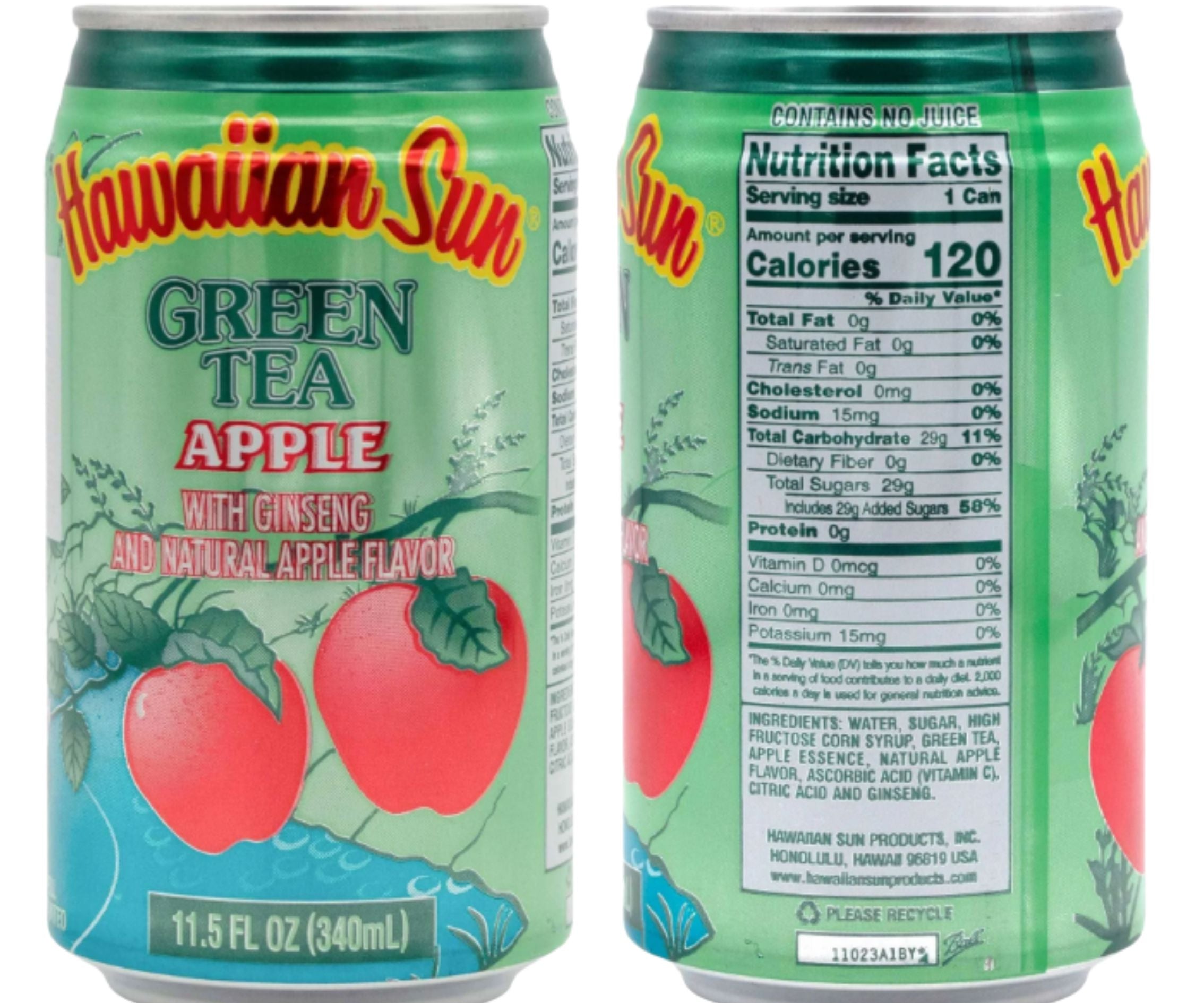Hawaiian Sun Drink, Green Tea Apple, 11.5 Fl Oz Pack of 6