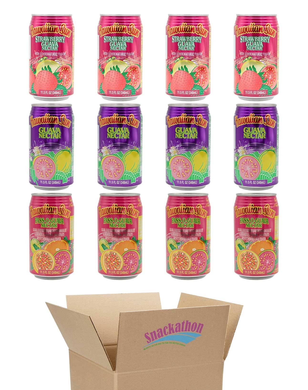 Hawaiian Sun Drinks, Guava Variety Pack, 3 Flavors, 4 Cans per Flavor, Total 12 Cans