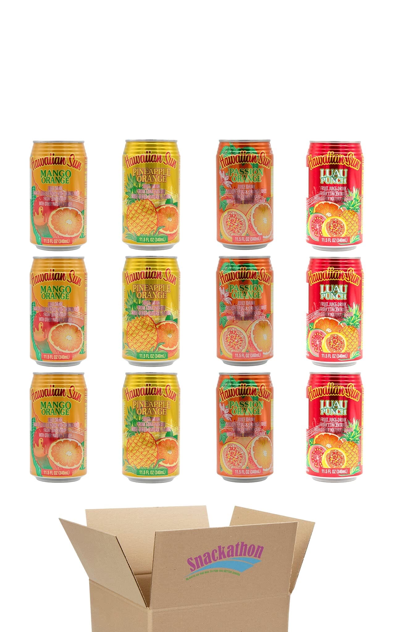 Hawaiian Sun Drinks, Orange Variety Pack, 4 Flavors, 3 Cans per Flavor, Total 12 Cans