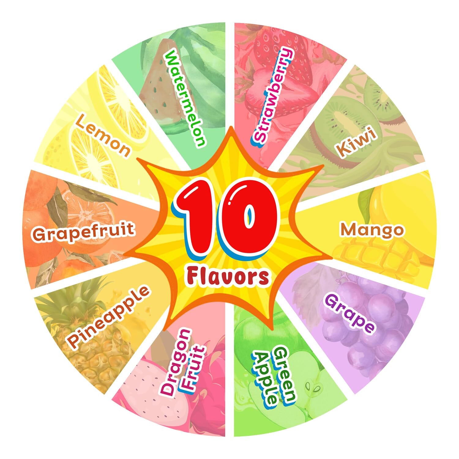 Hi Chew 10 Flavors, Bulk 165+ Pieces, 2 Pound (Hi Chew Fruit Strawberry, Mango, Green Apple, Grape, Kiwi, Pineapple, Dragon Fruit, Watermelon, Grapefruit, Lemon)