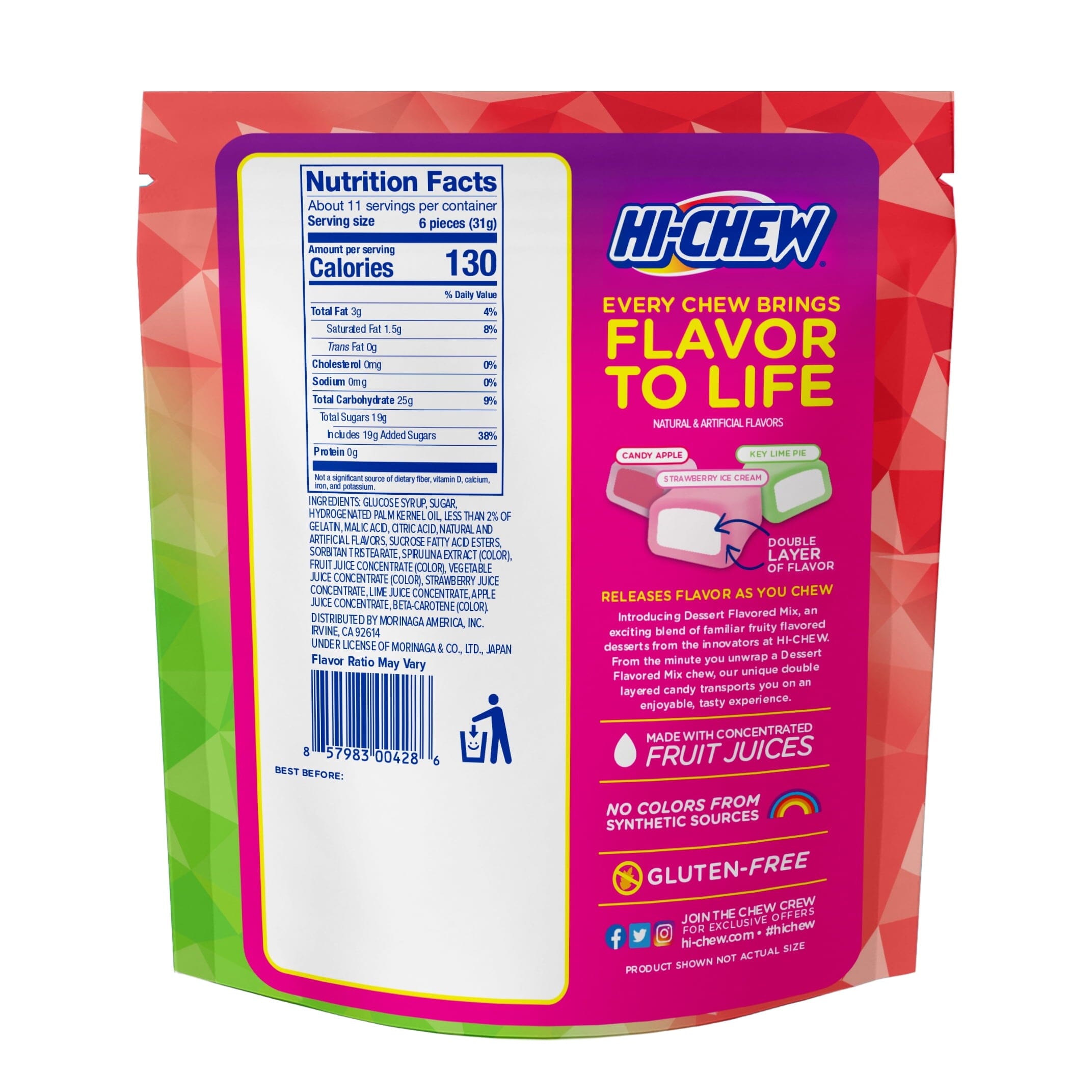 Hi Chew Chewy Fruit Candies, Dessert Mix, Stand-Up Bag, 11.65 Ounce