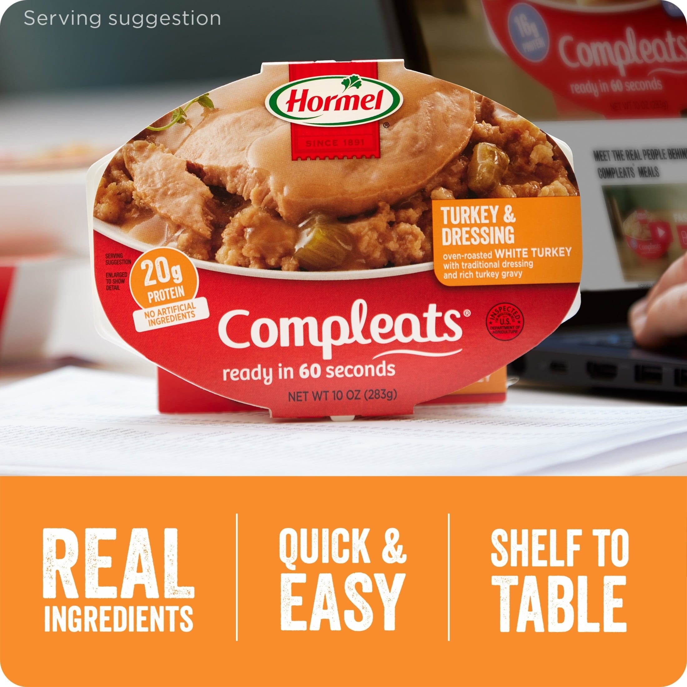 HORMEL COMPLEATS Turkey & Dressing, Shelf-Stable, 10 oz Plastic Tray (6 Pack)