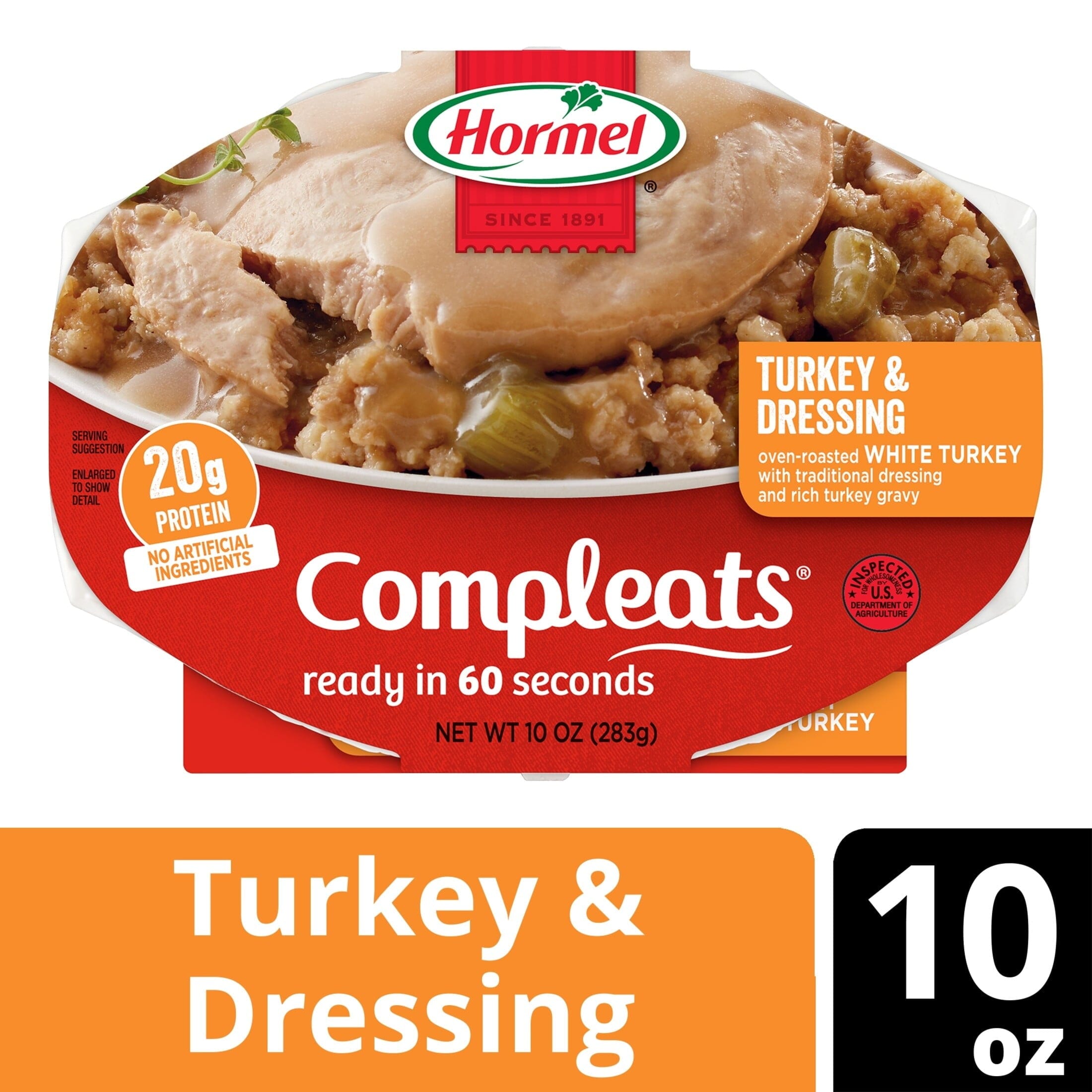 HORMEL COMPLEATS Turkey & Dressing, Shelf-Stable, 10 oz Plastic Tray (6 Pack)