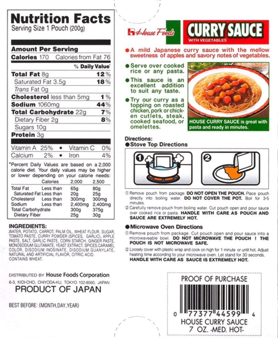 House Curry Sauce with Vegetables - Medium Hot 7.4 Oz