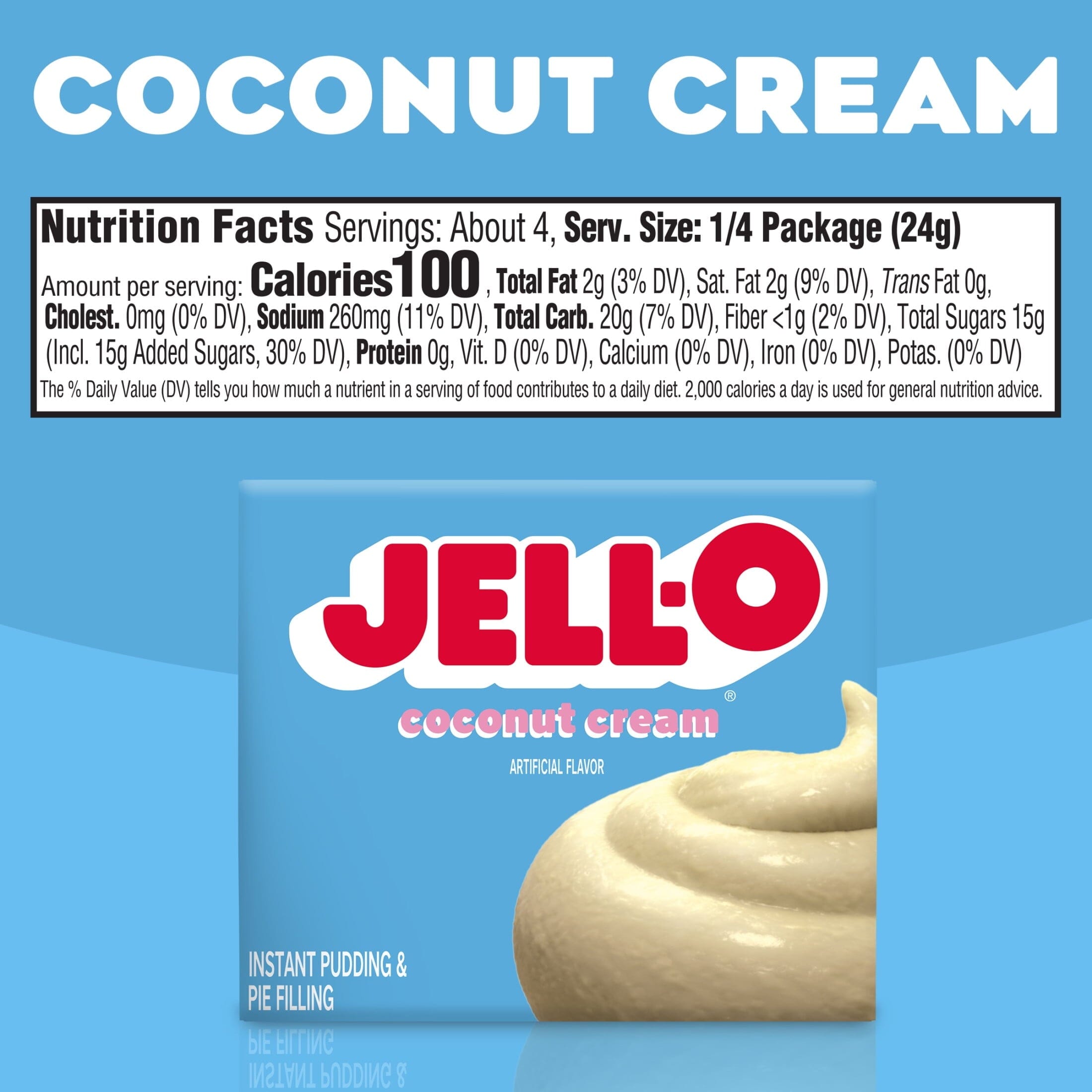 Jell-O Coconut Cream Artificially Flavored Instant Pudding & Pie Filling Mix, 3.4 oz Box