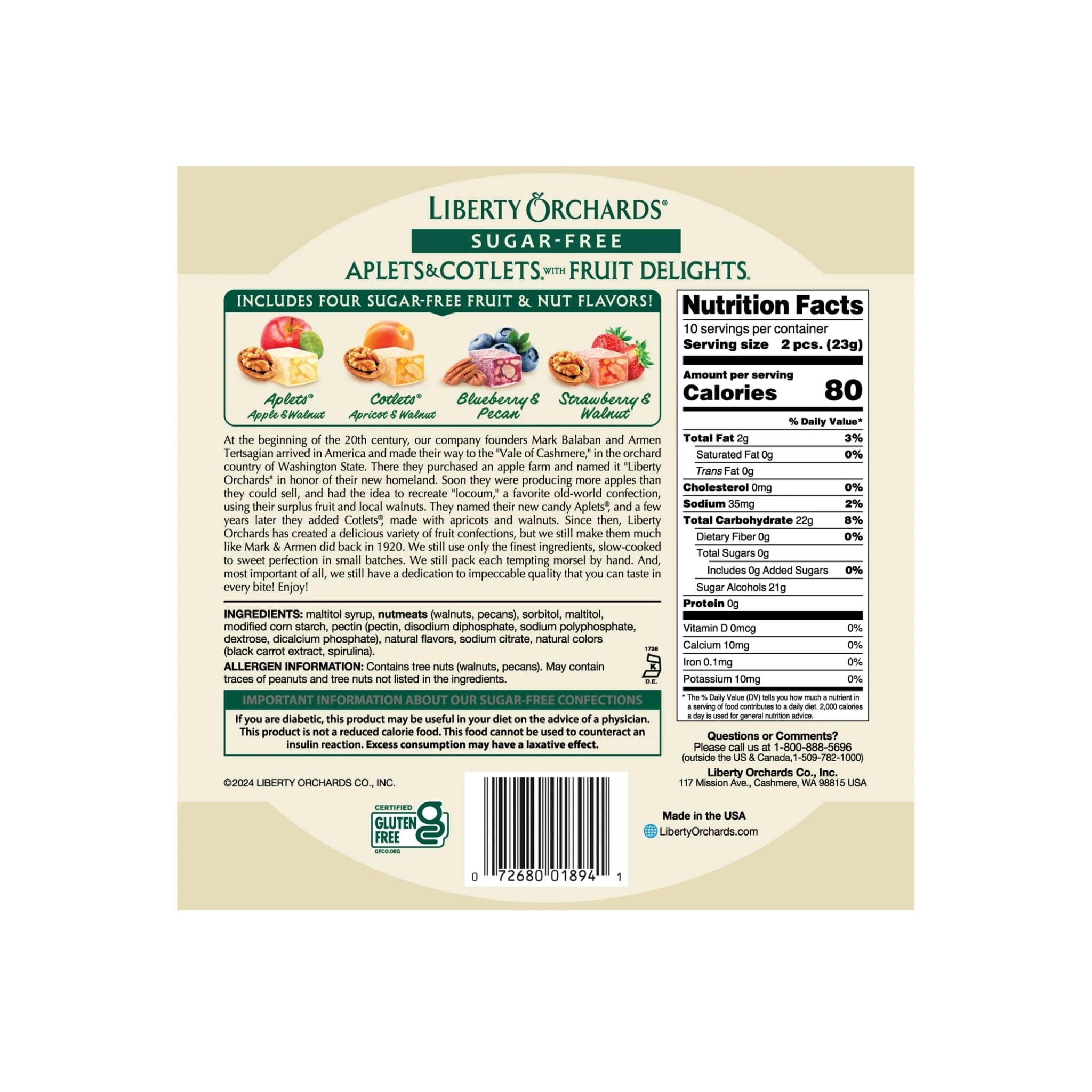 Liberty Orchards Sugar Free Aplets & Cotlets, 8 Ounce