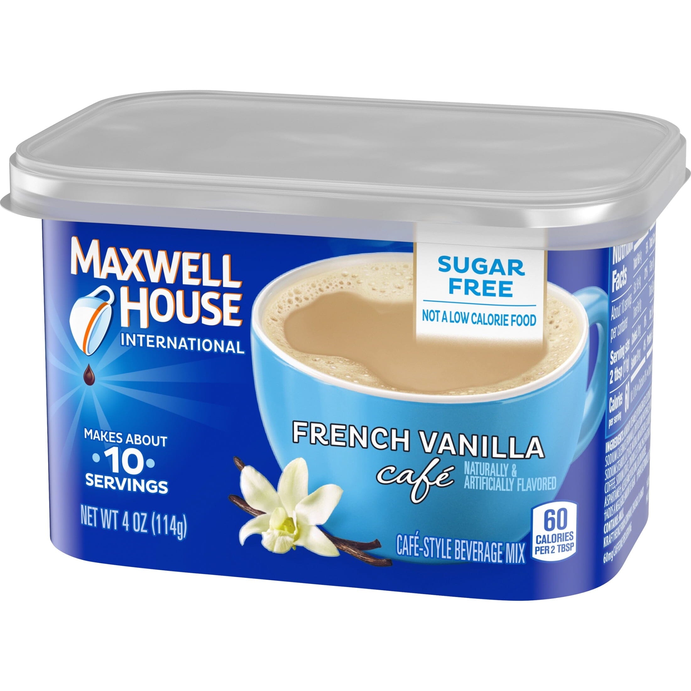 Maxwell House International French Vanilla Café-Style Sugar Free Instant Coffee Beverage Mix, 4 oz. Canister