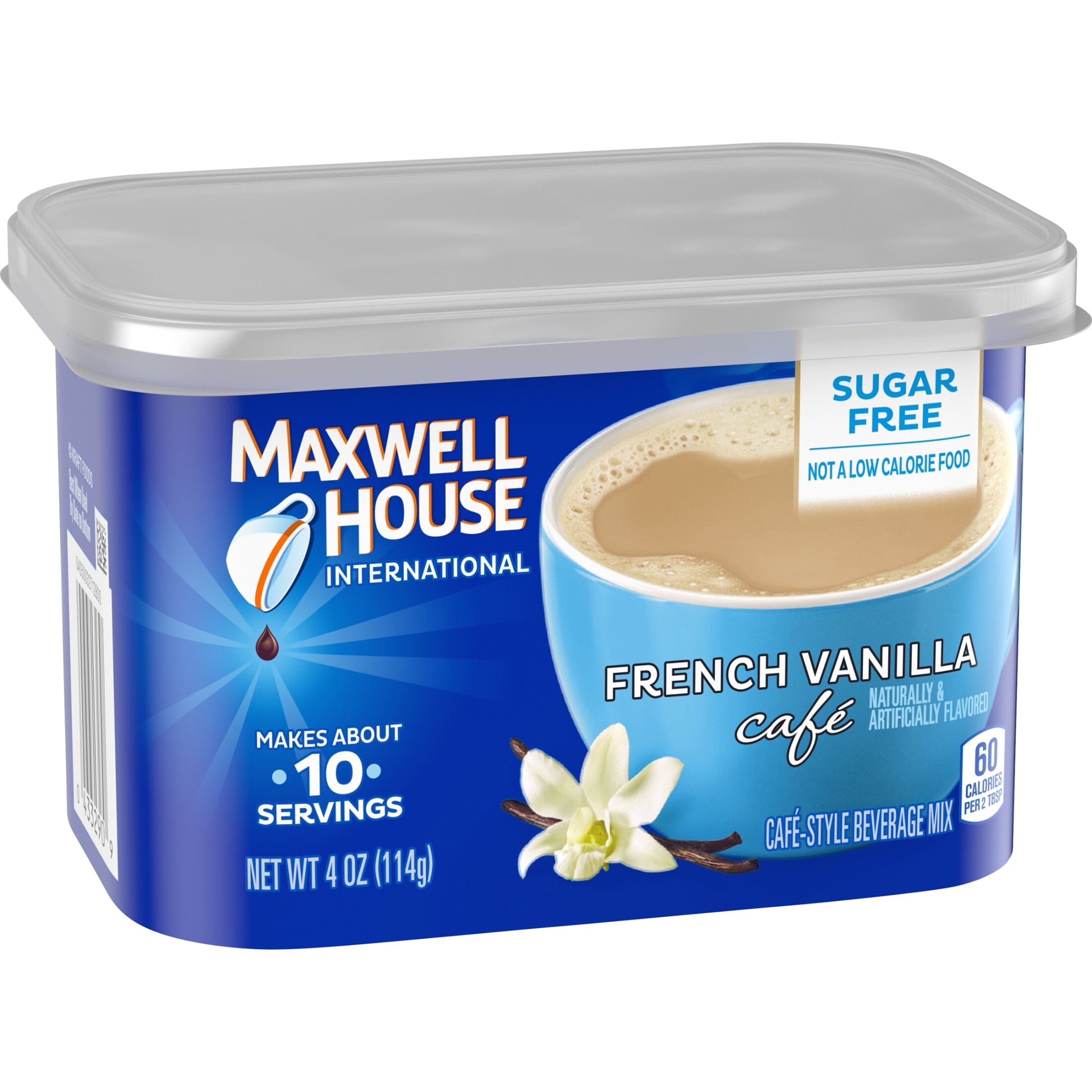 Maxwell House International French Vanilla Café-Style Sugar Free Instant Coffee Beverage Mix, 4 oz. Canister