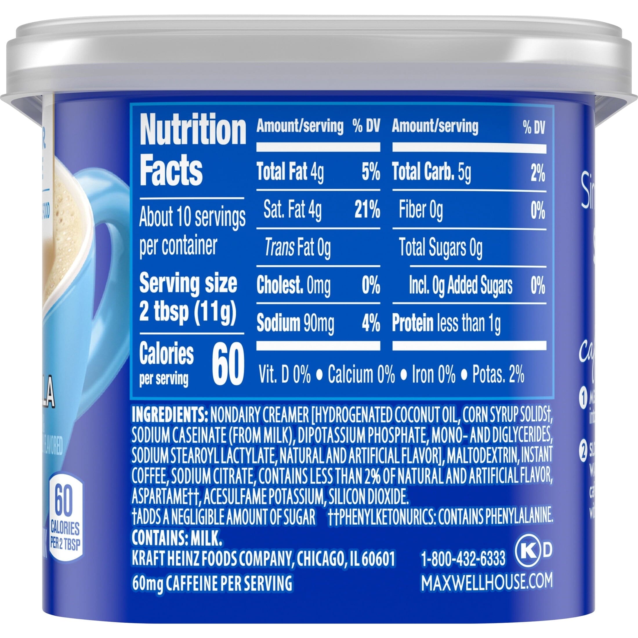 Maxwell House International French Vanilla Café-Style Sugar Free Instant Coffee Beverage Mix, 4 oz. Canister