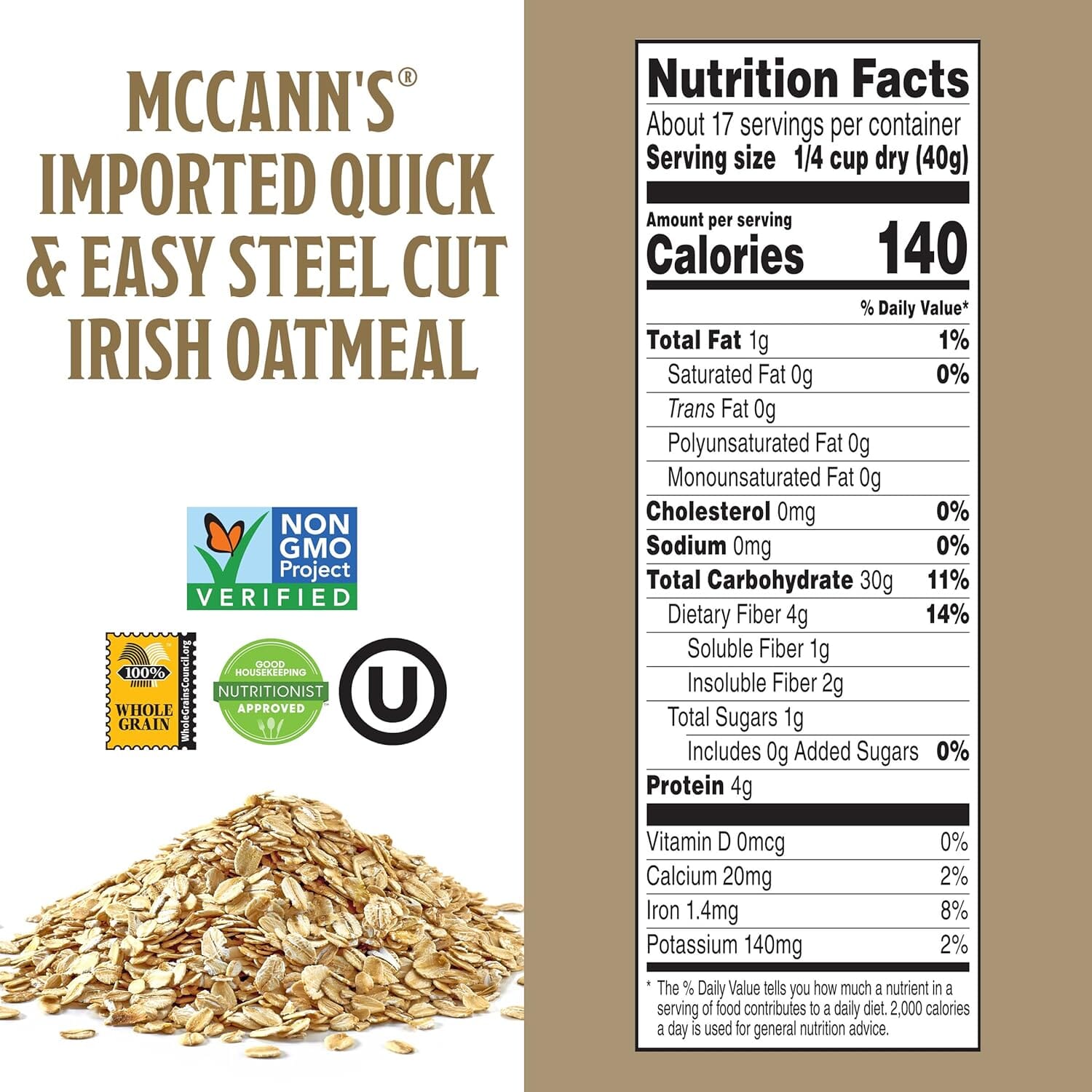 McCann's Steel Cut Irish Oatmeal, Quick & Easy, 24 Ounce