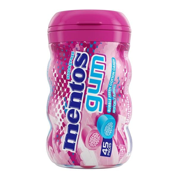 Mentos Gum Sugar Free, Bubble Fresh Cotton Candy, 45 Piece Bottle