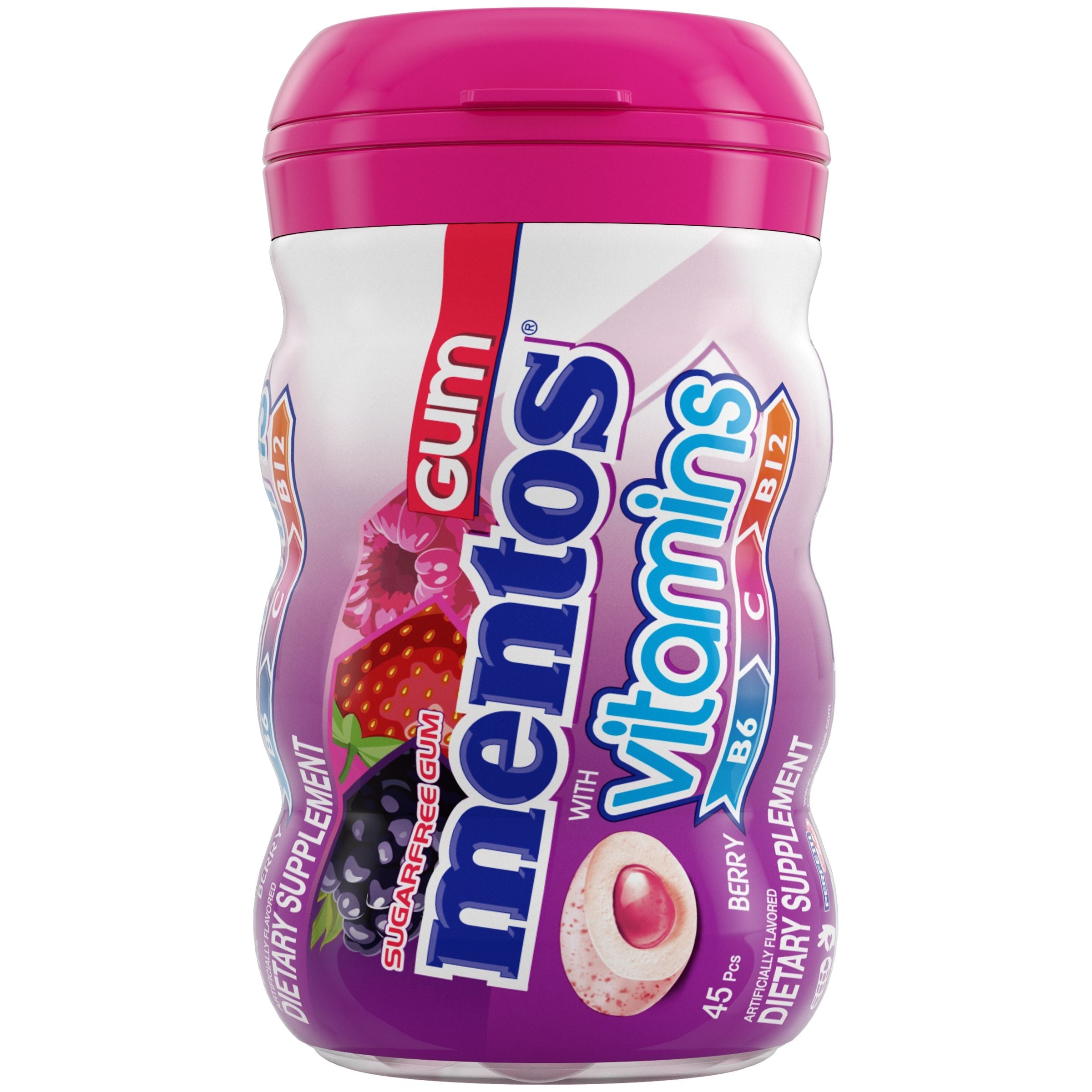 Mentos Gum Sugar Free, Vitamins Berry, 45 Piece
