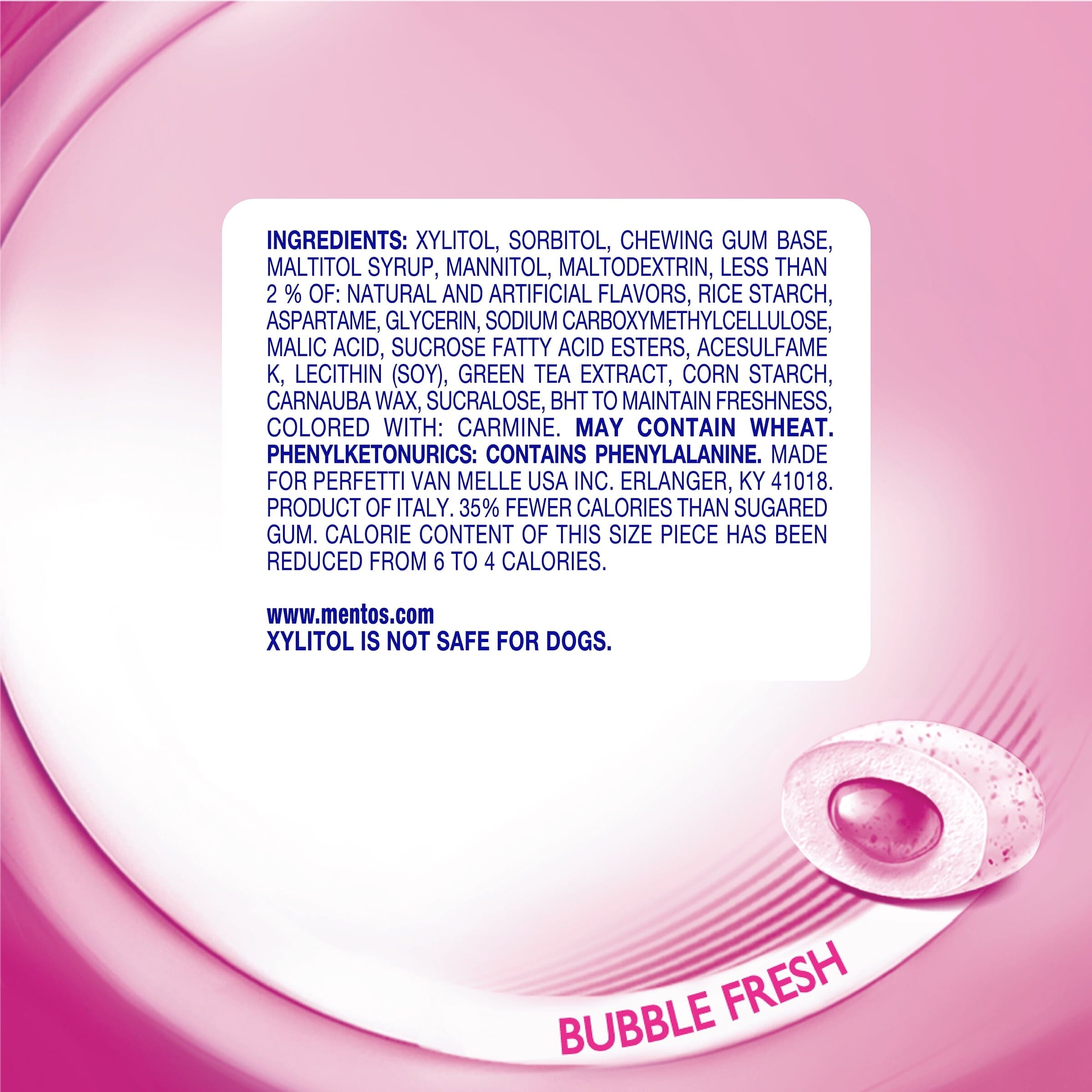 Mentos Pure Fresh Sugar-Free Chewing Gum with Xylitol, Bubble Fresh, Regular Size, 50 Count