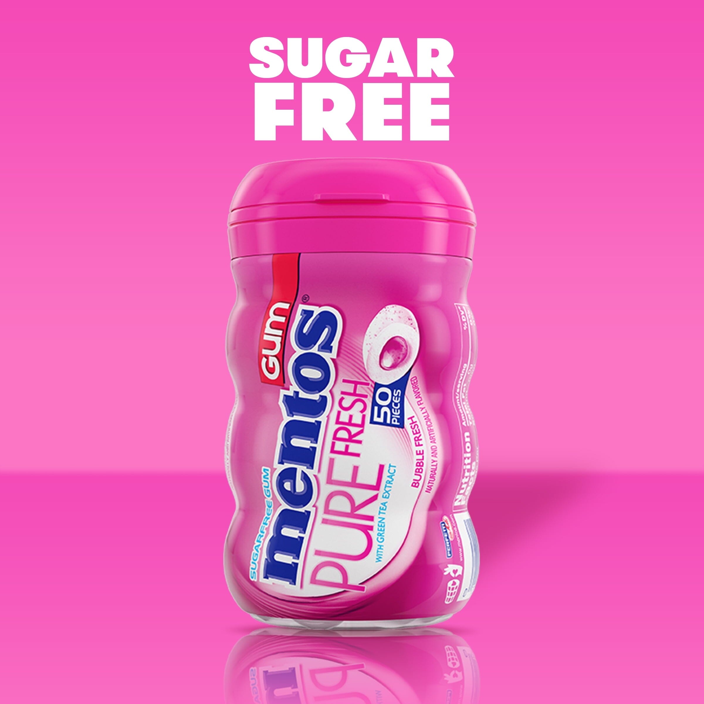 Mentos Pure Fresh Sugar-Free Chewing Gum with Xylitol, Bubble Fresh, Regular Size, 50 Count