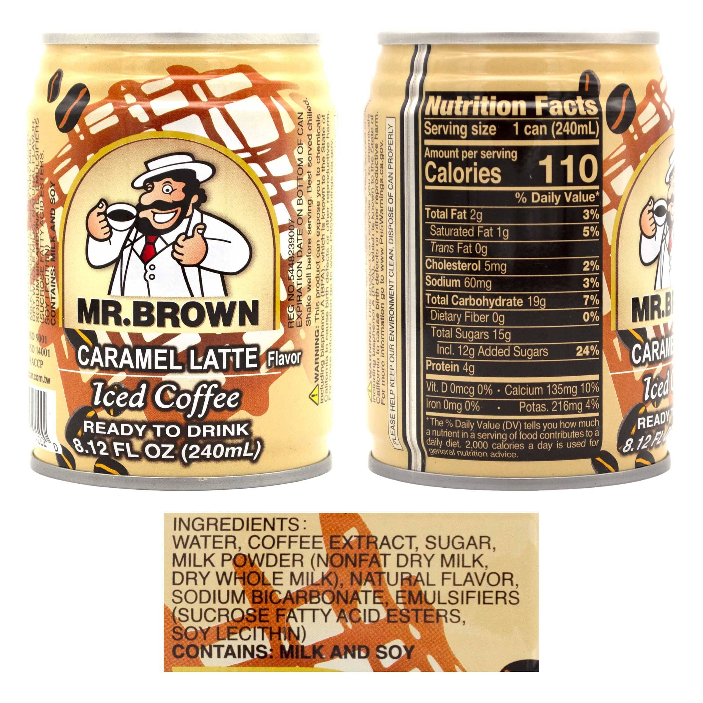 Mr. Brown Iced Coffee, Caramel Latte, 8.12 Fluid Ounce