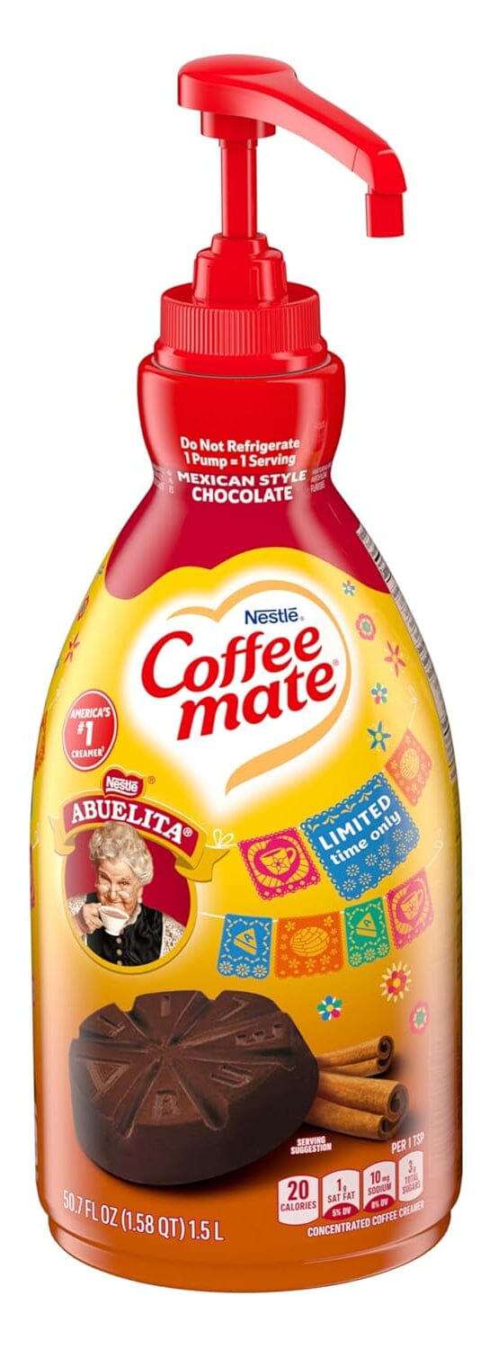 Nestle Coffee mate Coffee Creamer, Abuelita Mexican Style Chocolate Flavored, Concentrated Liquid Pump Bottle, Non Dairy, No Refrigeration, 50.7 Ounce