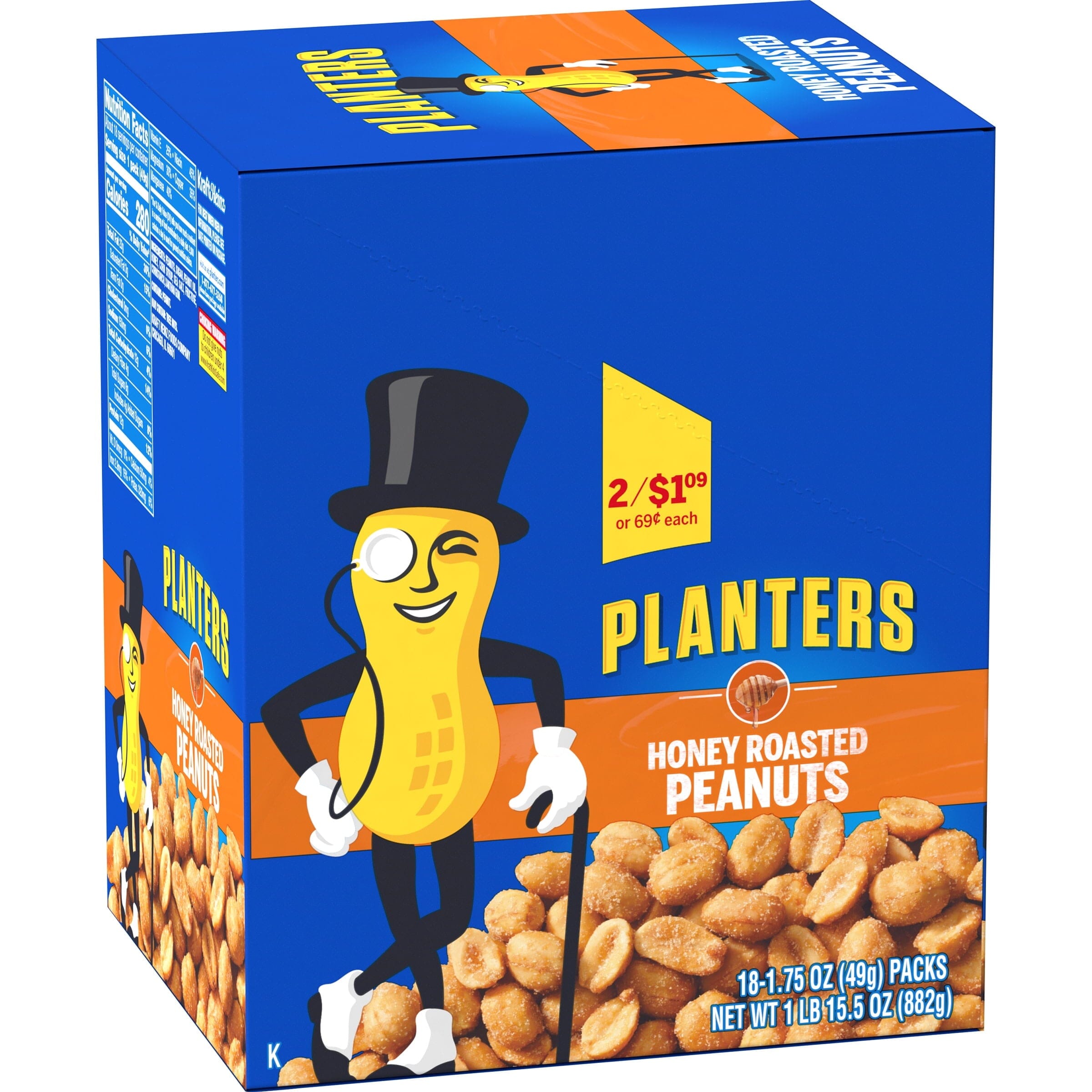 Planters Honey Roasted Peanuts, 18 ct Box, 1.75 oz Packs