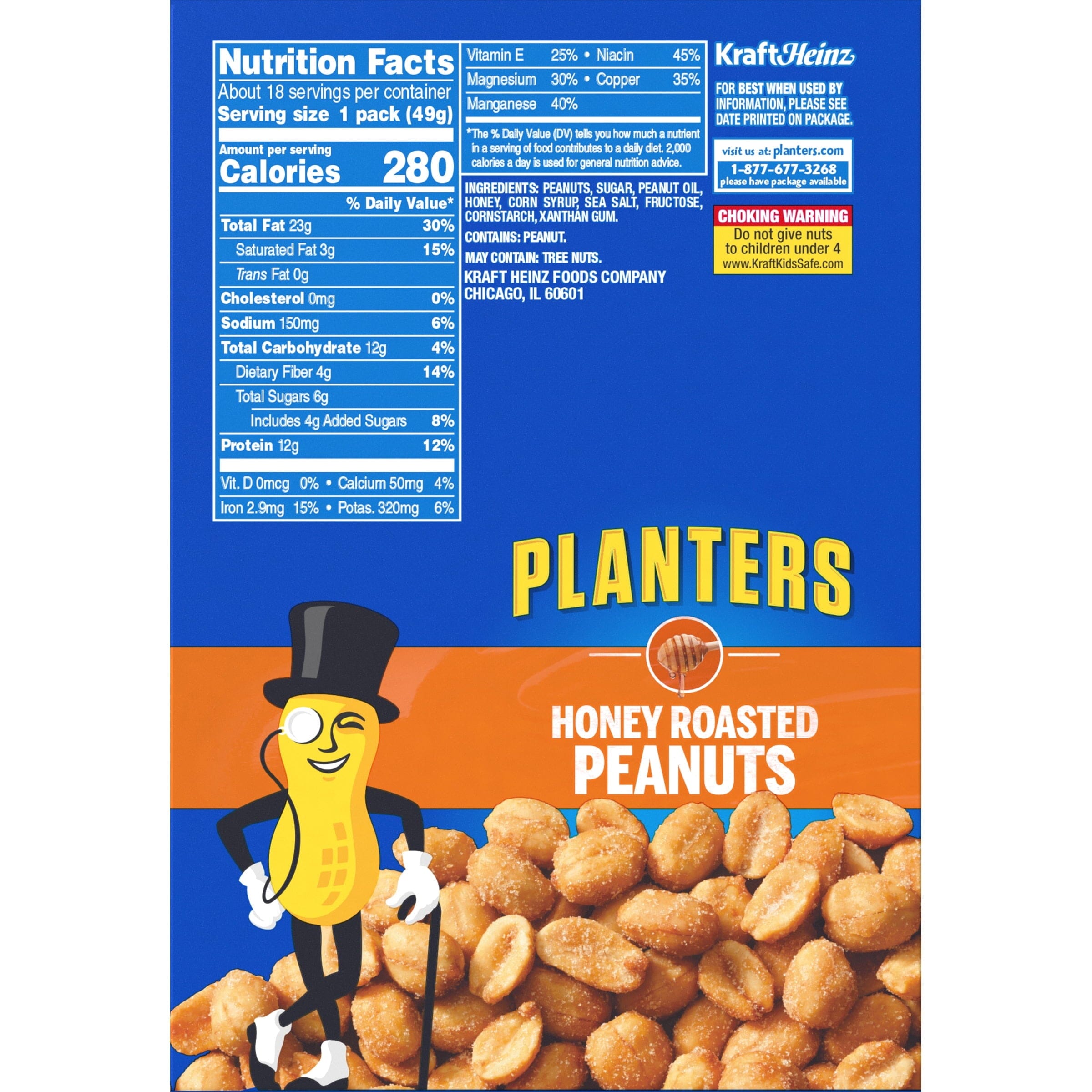 Planters Honey Roasted Peanuts, 18 ct Box, 1.75 oz Packs