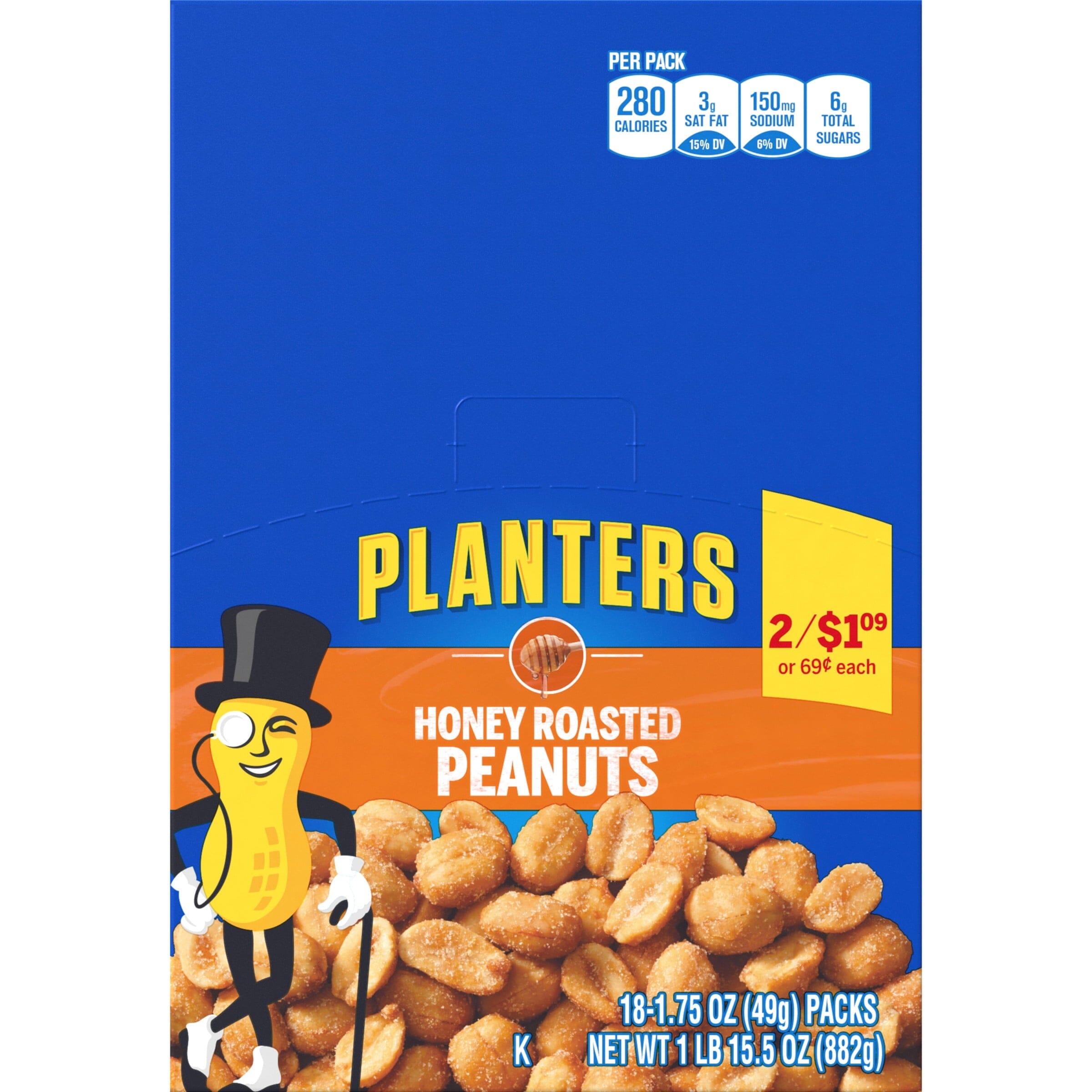 Planters Honey Roasted Peanuts, 18 ct Box, 1.75 oz Packs