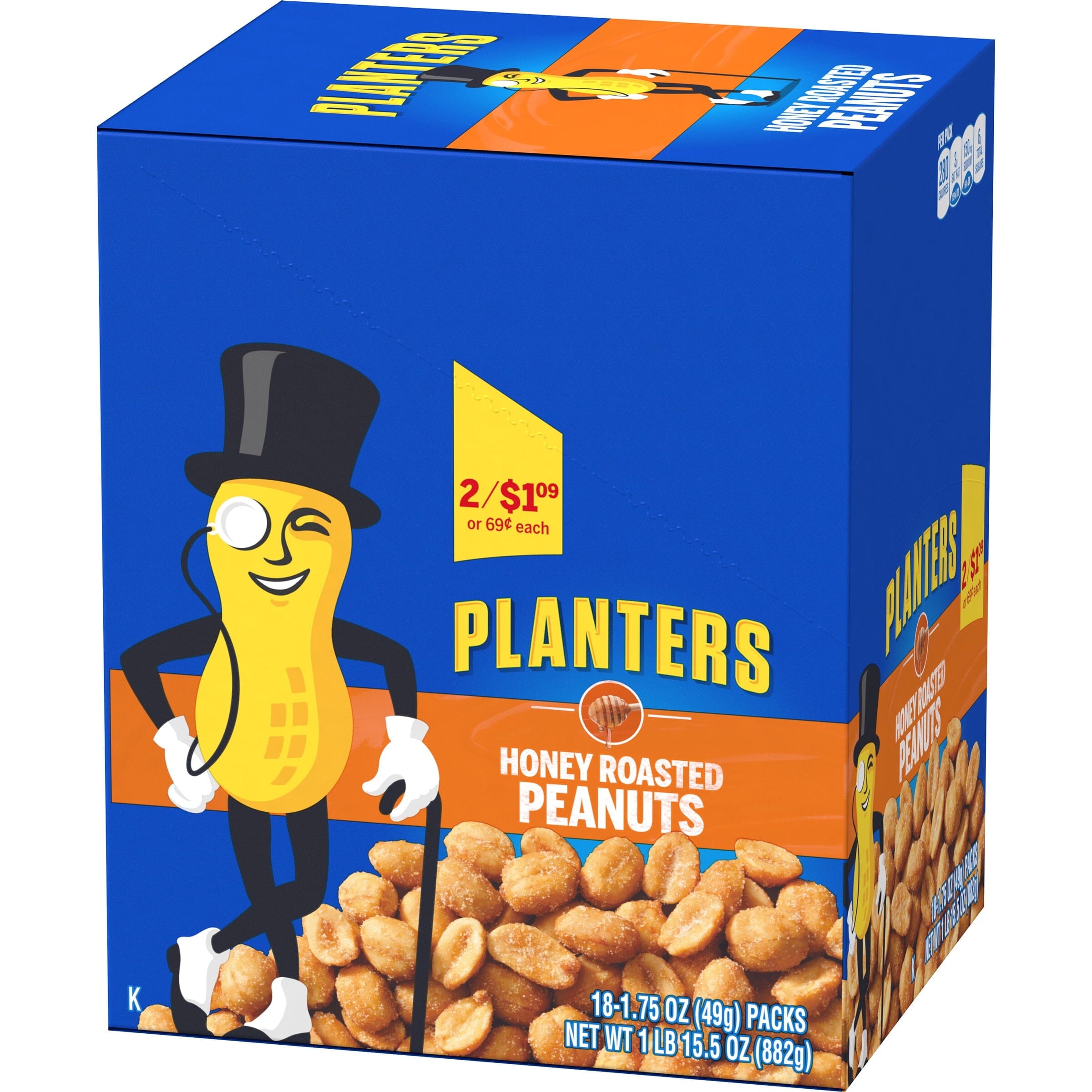 Planters Honey Roasted Peanuts, 18 ct Box, 1.75 oz Packs