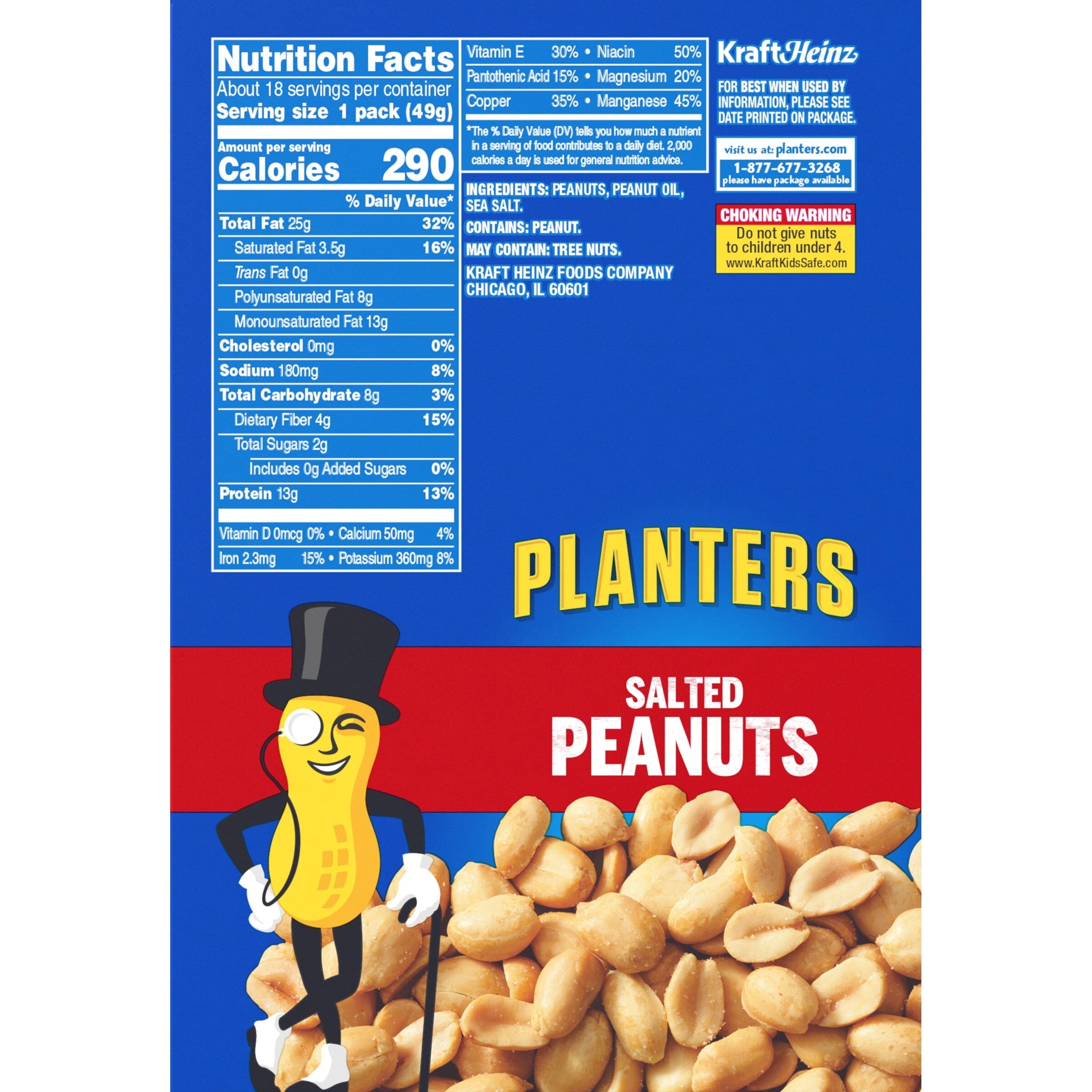 Planters Salted Peanuts, 18 ct Box, 1.75 oz Packs