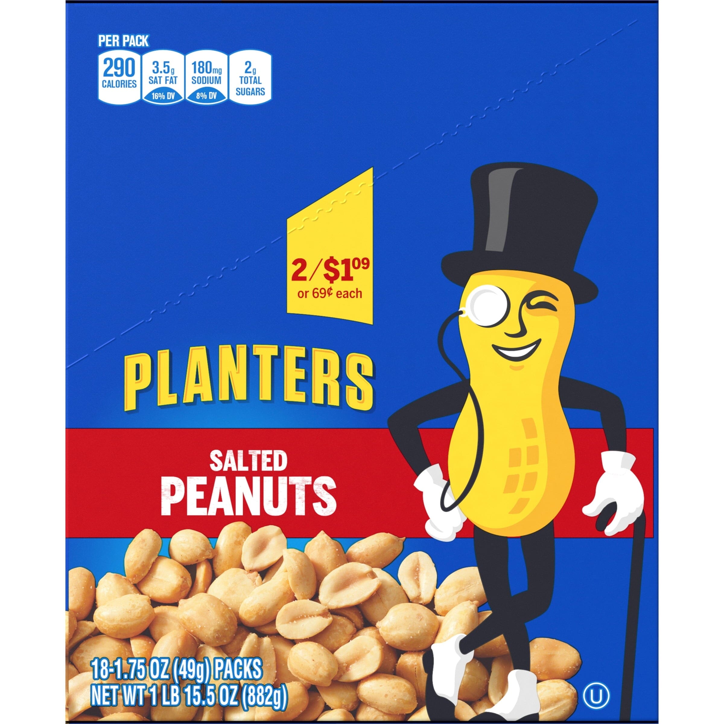 Planters Salted Peanuts, 18 ct Box, 1.75 oz Packs
